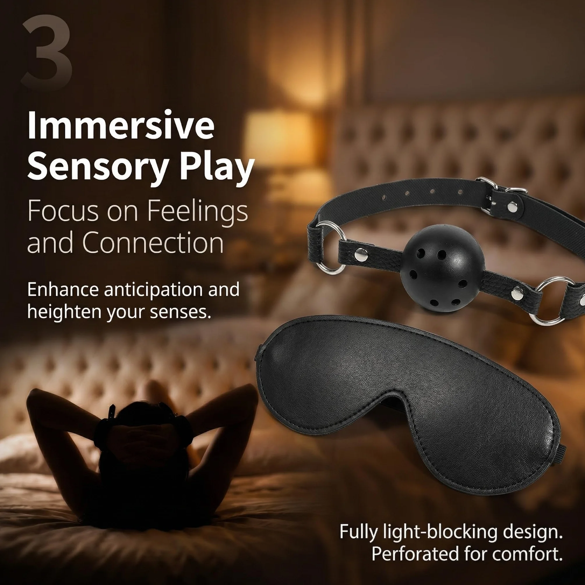 Set di legacci BDSM 7 pezzi, manette, collare con corda, benda SM, giocattoli erotici (Nero)