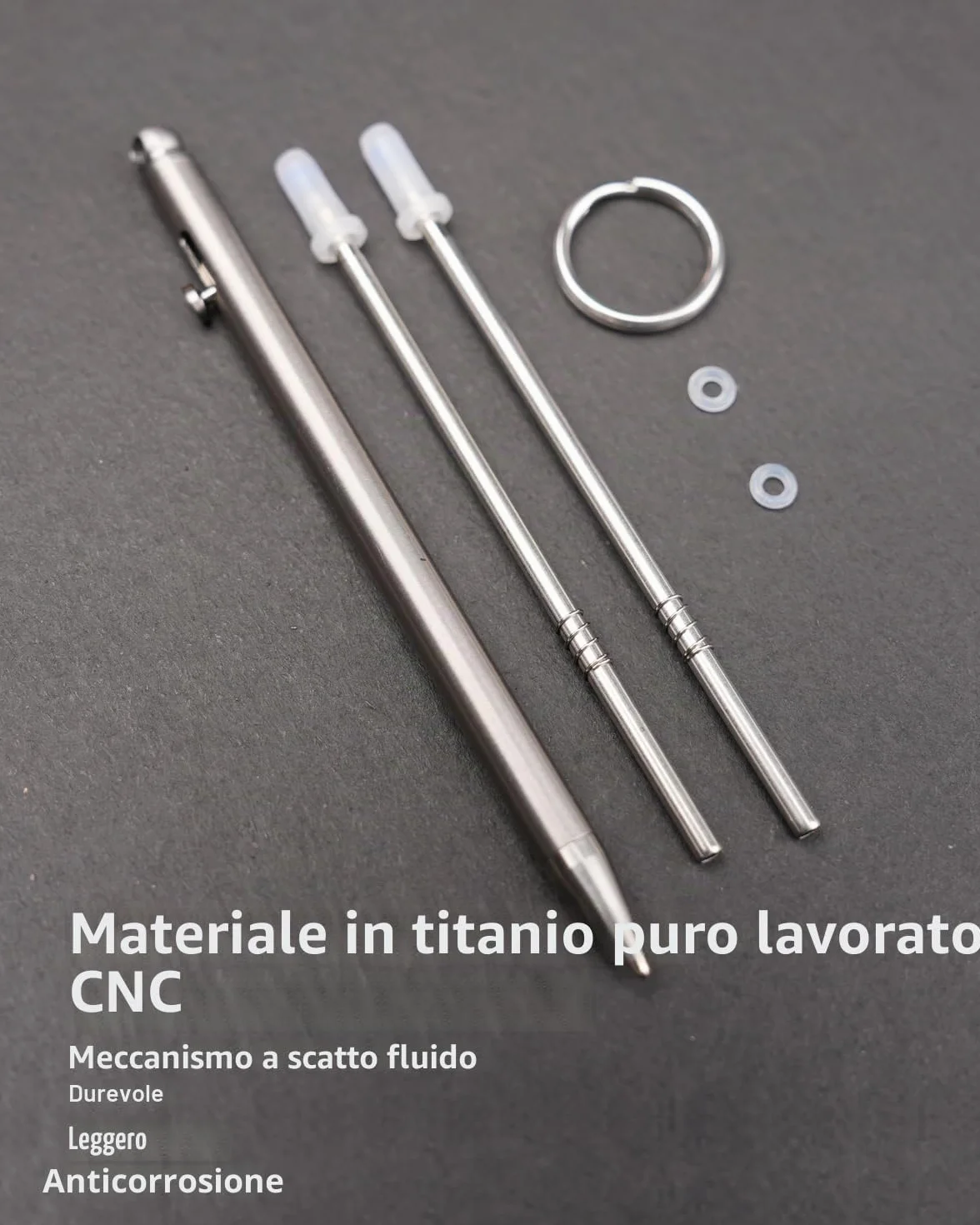 Mini penna a sfera in titanio EDC TKP1, retrattile con foro portachiavi, Bolt Action