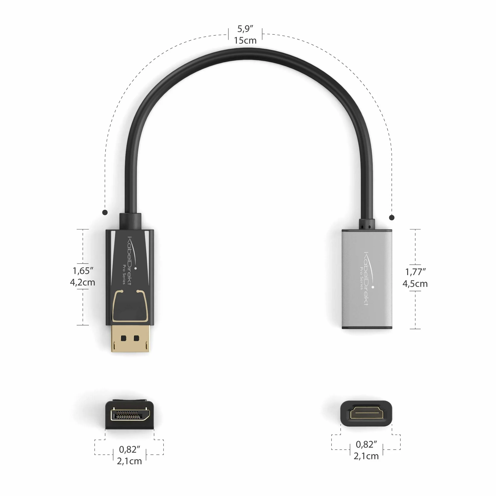 KabelDirekt – DisplayPort per adattatore HDMI – 0,15 m – (4K/60 Hz, contatti dorati 24k, adatto a tutte le schede grafiche con uscita DP)