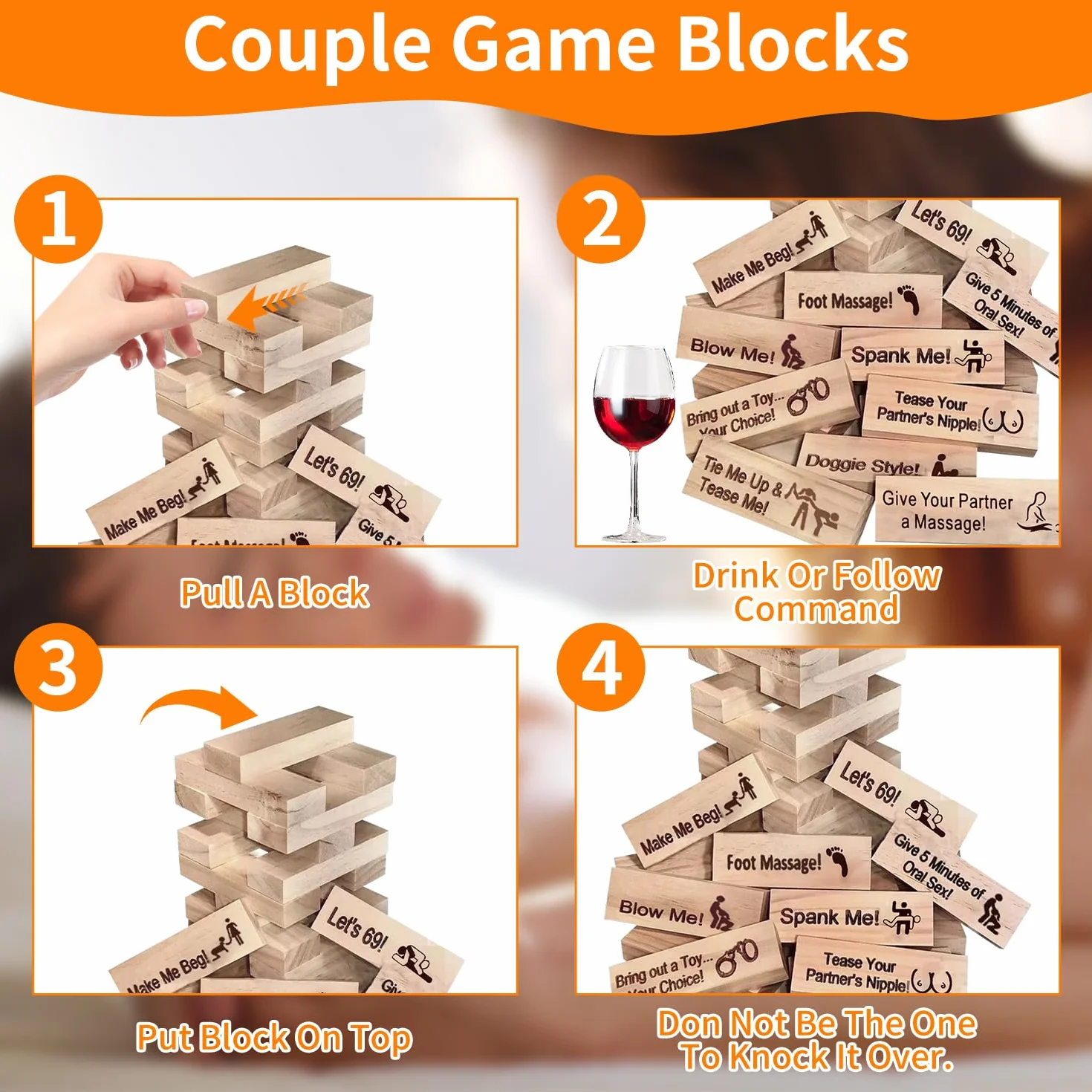 RoserRose Giochi Erotici Coppie 48 Pezzi in Legno Torre della Lussuria con Sfide Piccanti