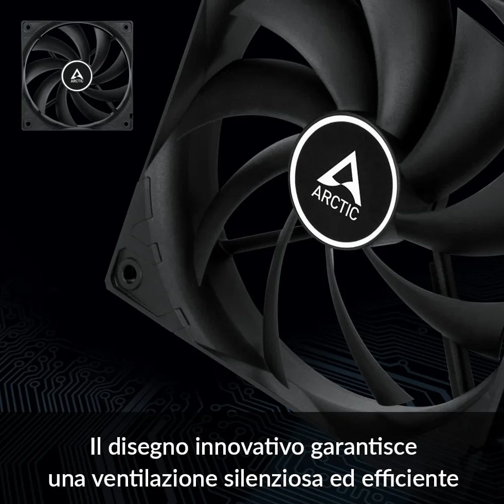 ARCTIC F12 120 mm Ventola PC, Basso Rumore, Cuscinetto Fluido Dinamico, 1350 RPM, Nero