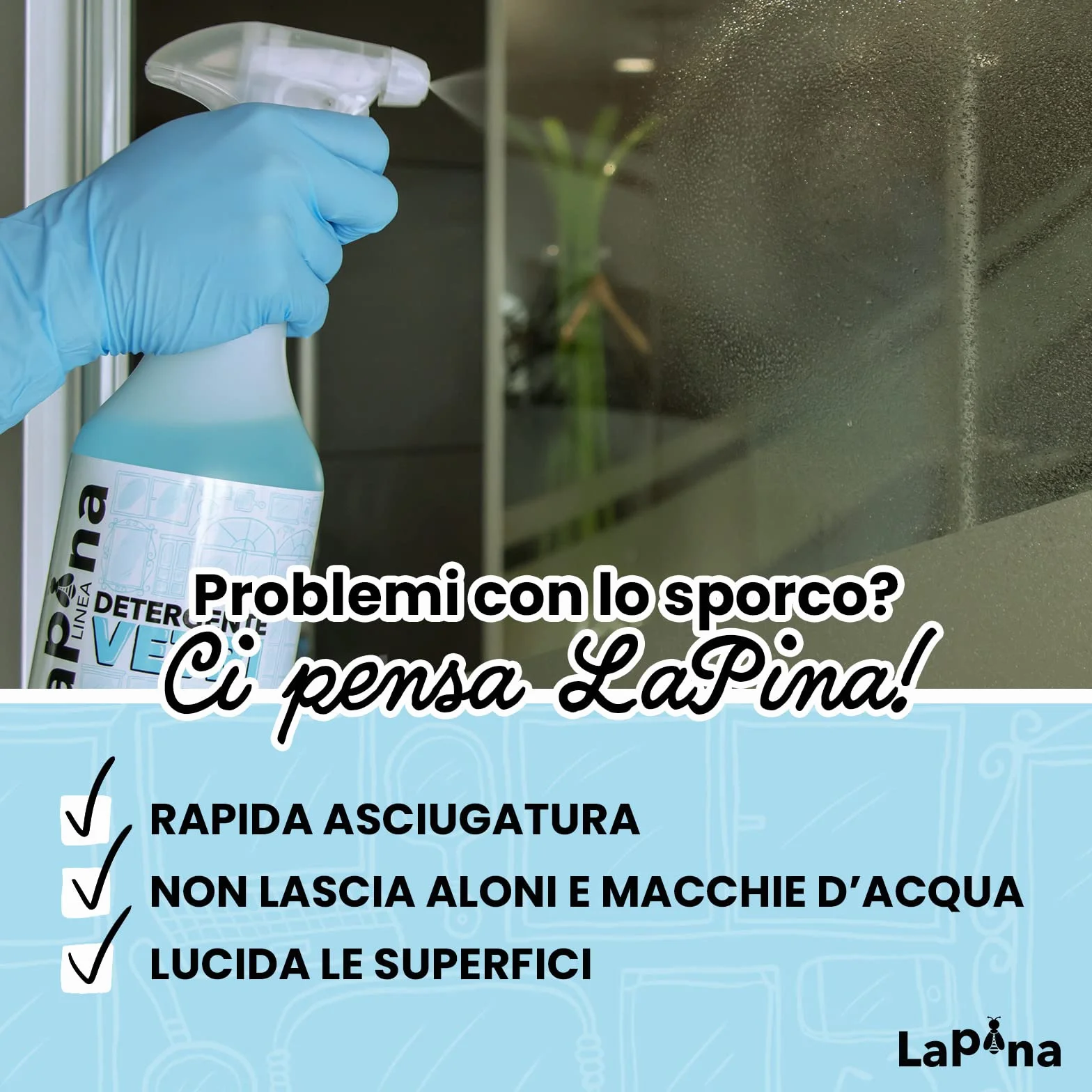 LaPina Detergente vetri alta efficienza LAVANDA 750ML