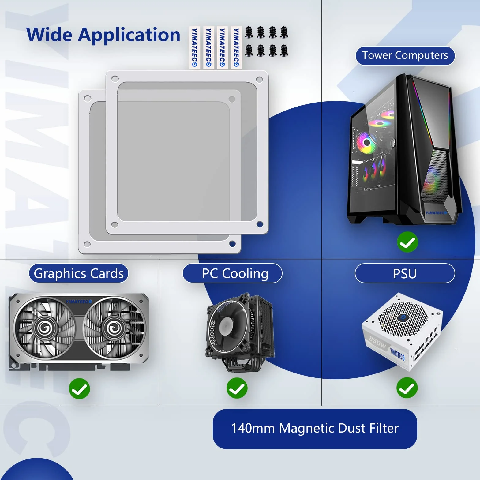Filtro Antipolvere Magnetico 140mm per PC - Griglia a Rete per Ventola di Raffreddamento Computer Case (Nylon, 140*140mm, 2 Pezzi, Bianco)