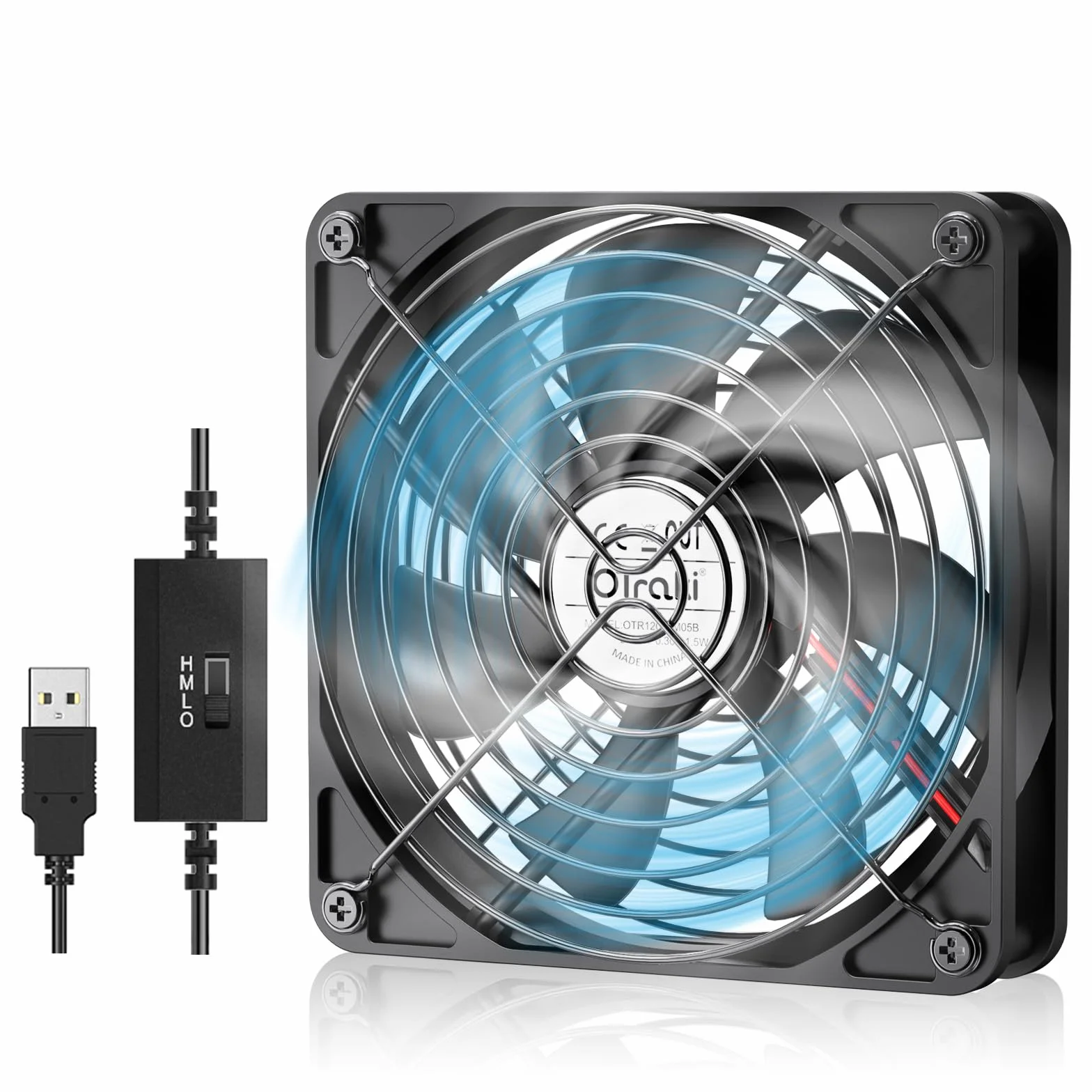 OTraki Ventilatore USB 120 mm,5V USB Fan Raffreddamento PC Ventole Mini Ventilatore 3 Velocità Regolabili,PC Ventole Compatibile con computer/PS4 /TV Box/Armadio AV/Router/Xbox