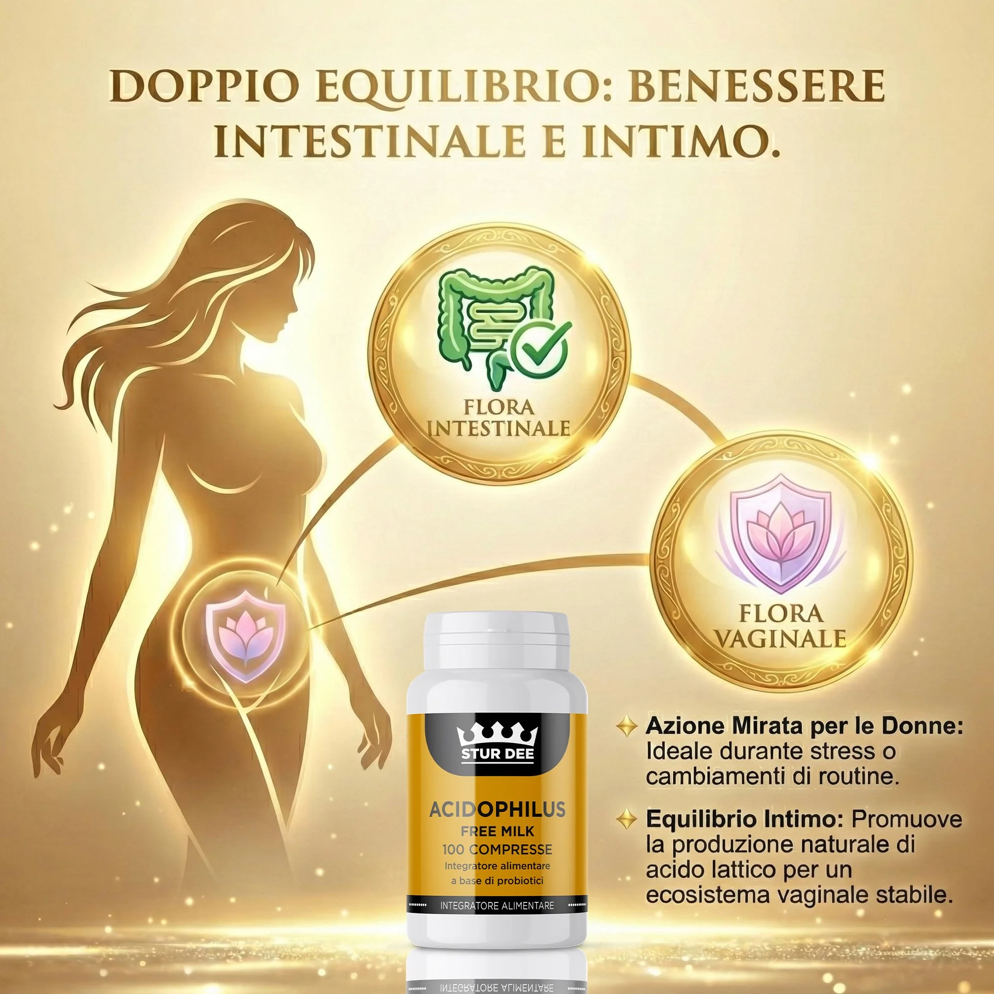 Acidophilus Probiotici Donna Lactobacillus Acidophilus Supporto Digestione Gonfiore Equilibrio Intestinale Benessere Intimo 100 Cps Made in Italy