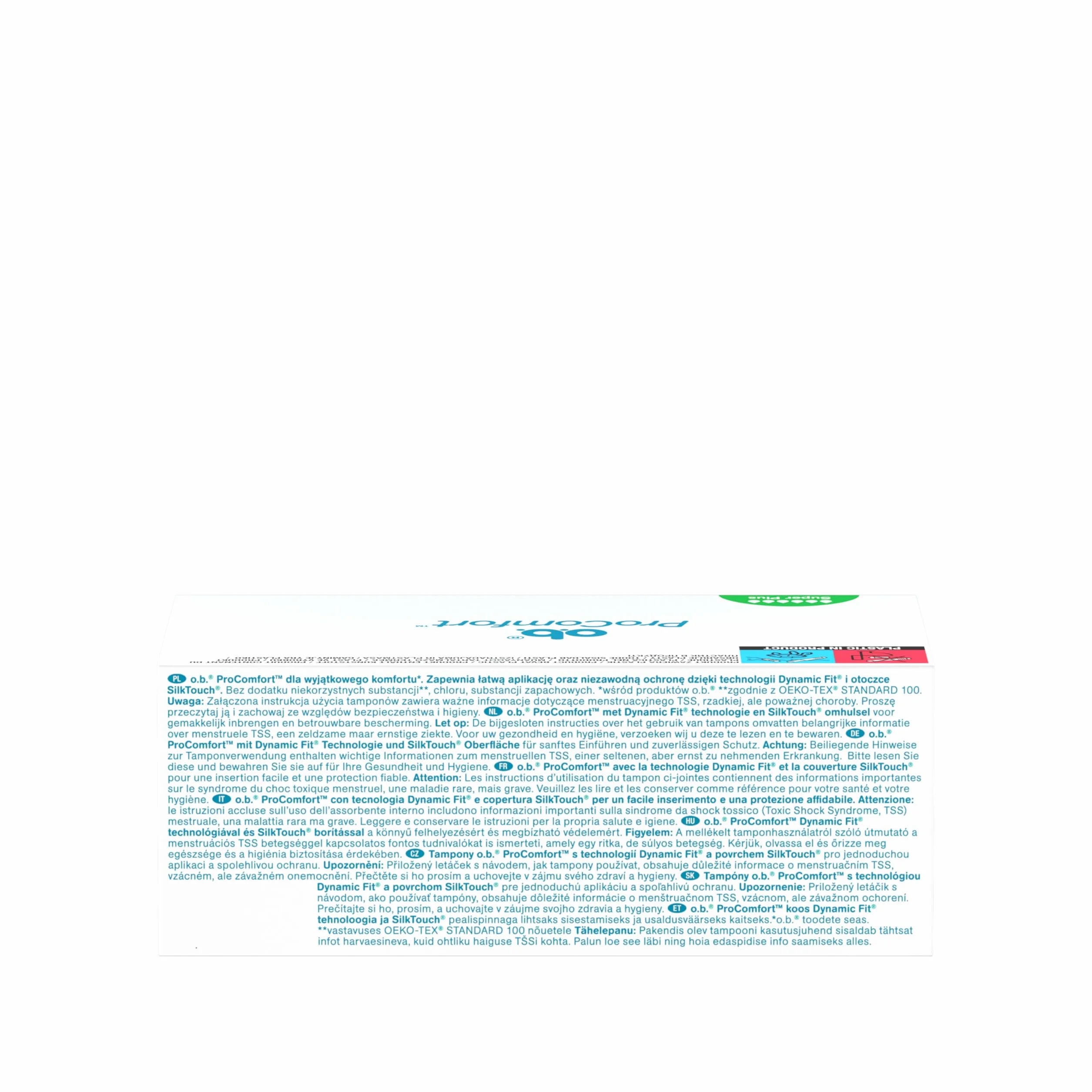 o.b. ProComfort Super Plus 32 tamponi, per sanguinamento molto intenso, materiali vegetali 100%