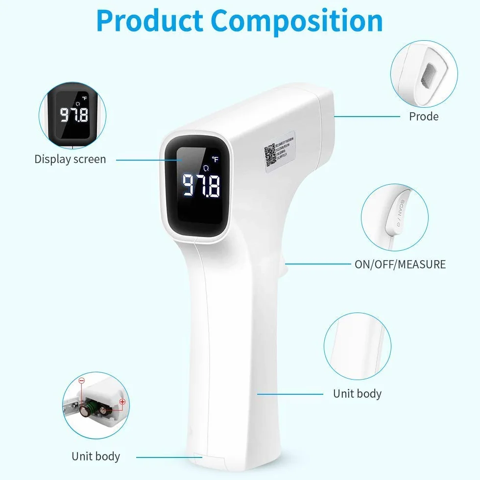 Bblove Alicn Medical Telcominstrument Termometro a Infrarossi Frontale con Display CE, bianco