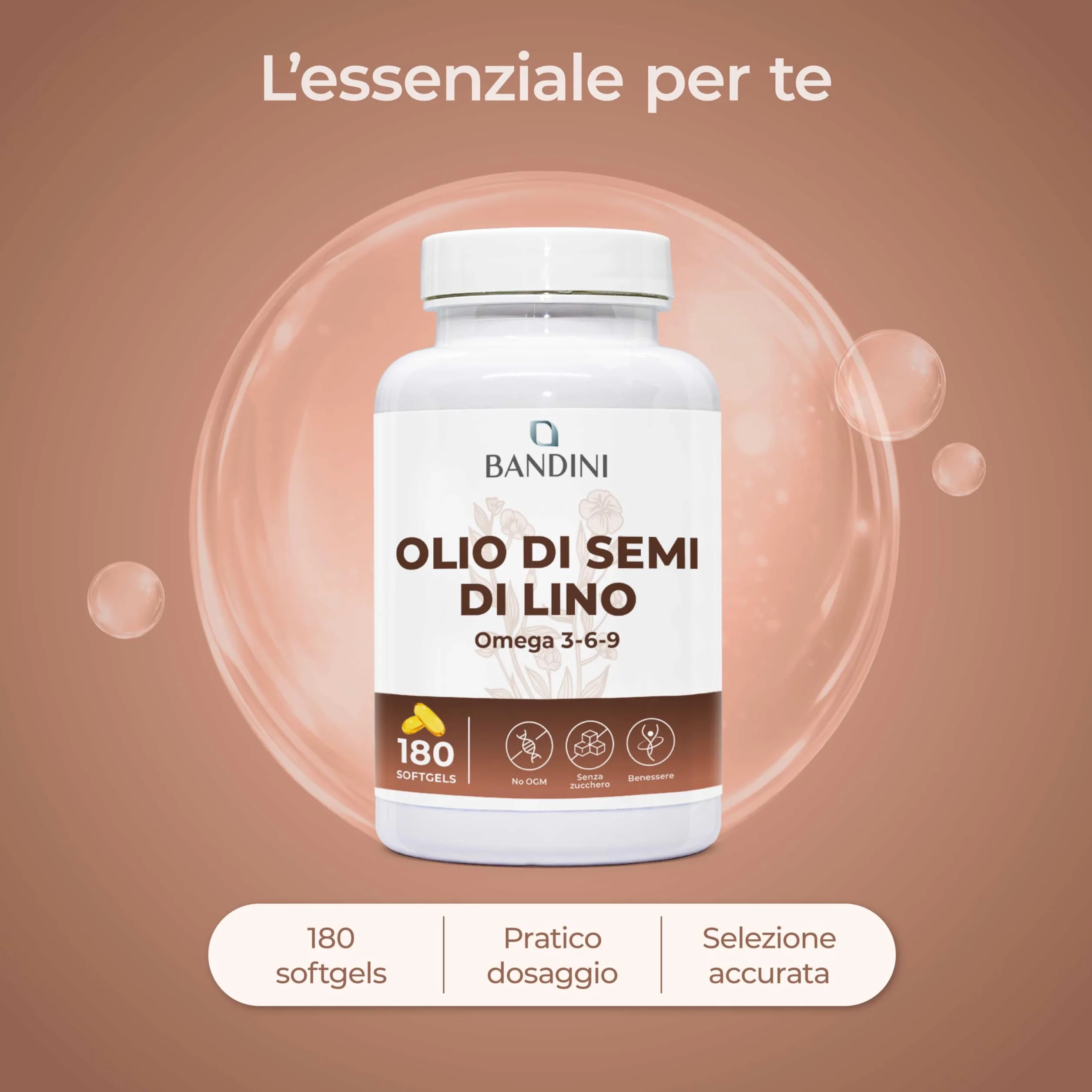 Bandini Olio di Semi di Lino 180 Softgel Vegane Omega 3-6-9