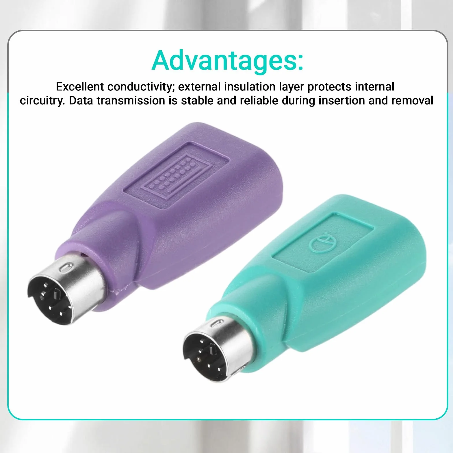 Xthrotsenk 2 adattatori PS/2 a USB-A da maschio a femmina, adattatori per tastiera PS2, jack PS-2, spina USB A, ricambio per mouse, tastiera, PC, laptop, notebook, viola/verde
