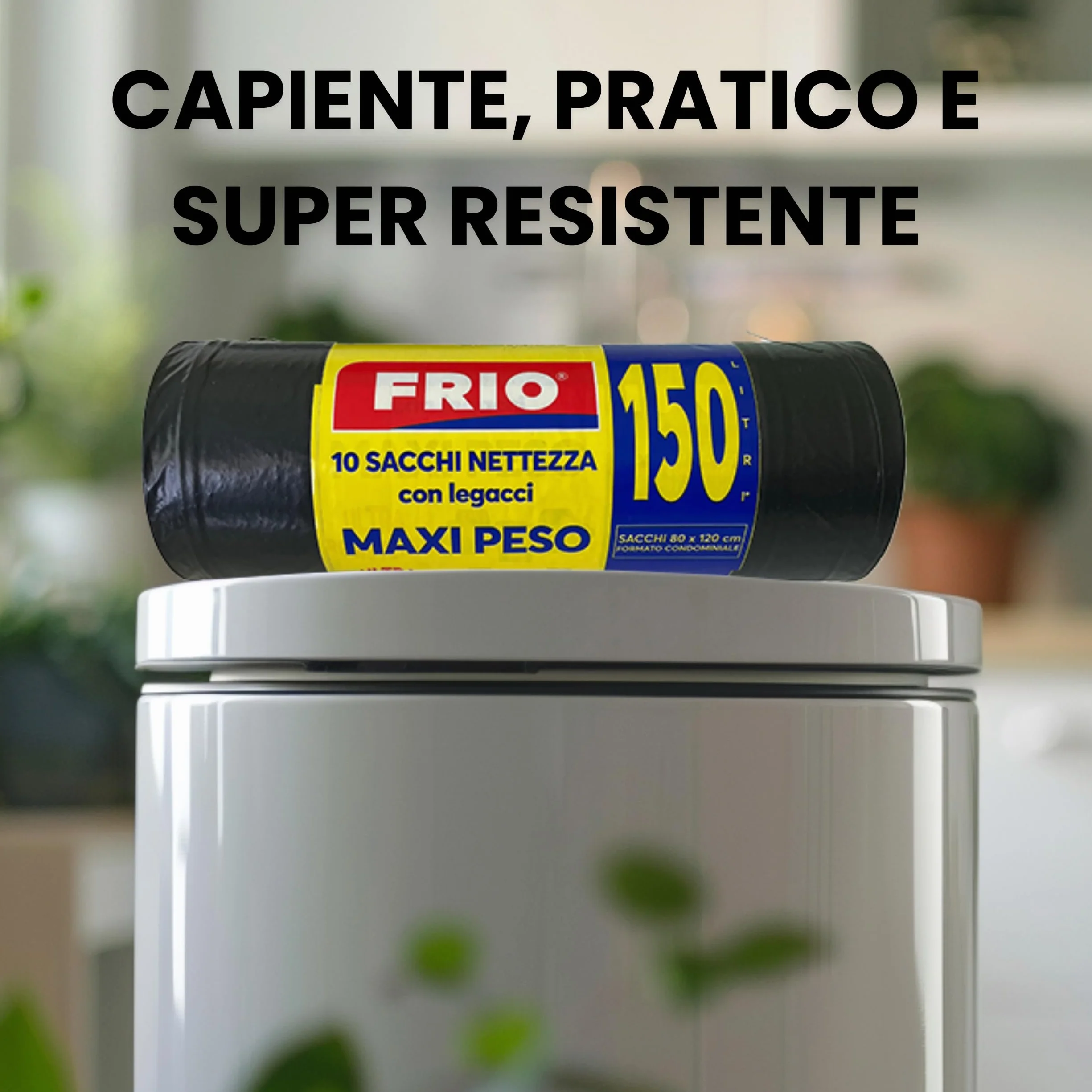FRIO Sacchi Spazzatura 150L 80x120 cm MAXI PESO 50 Pezzi Legacci
