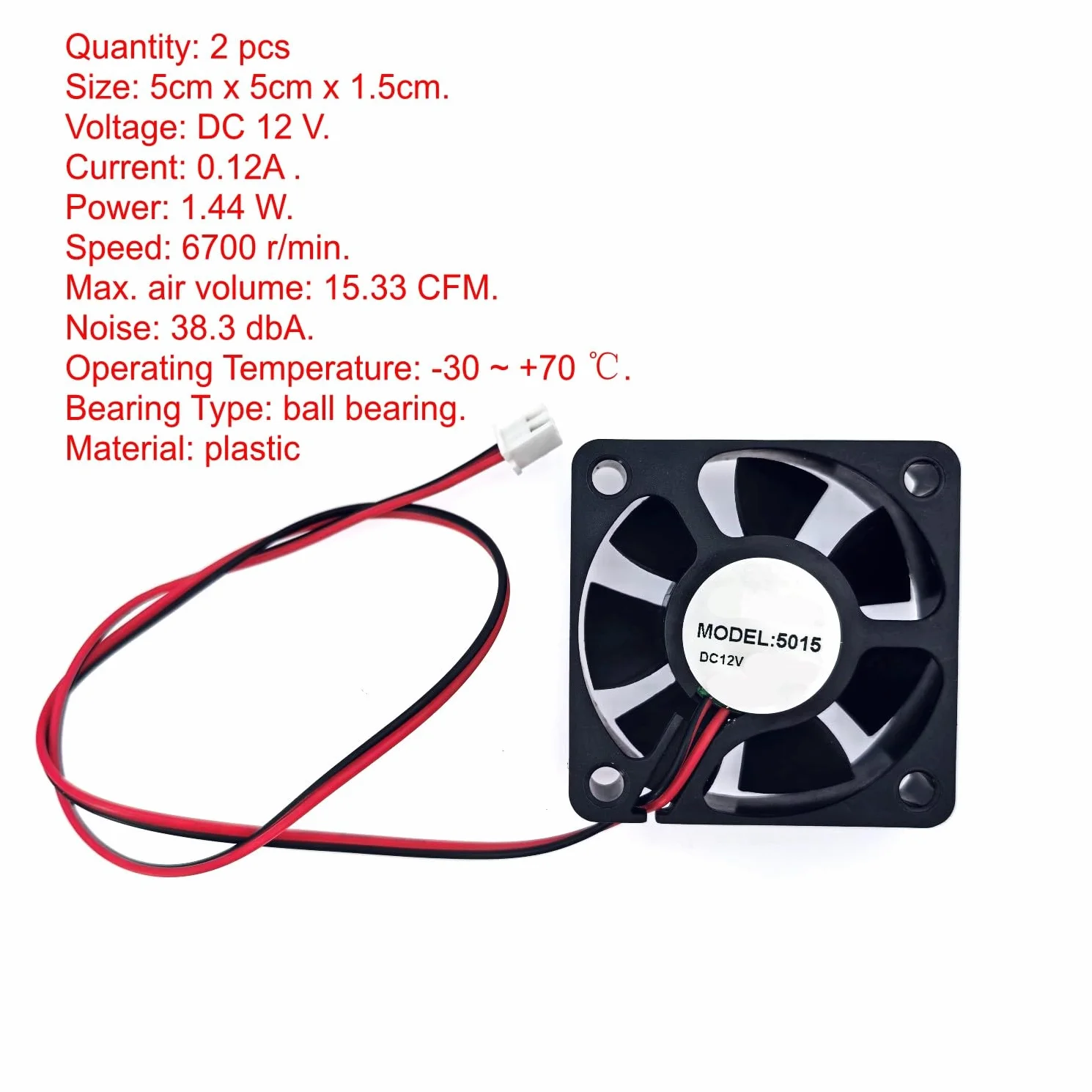 JZK 2PCS 50x50x15mm DC 12V mini ventola di raffreddamento 50mm con 2 pin, 6700 rpm, 0.12A, 5015 piccola ventola DC brushless 5cm per raffreddamento o ventilazione, ventola per stampante 3D