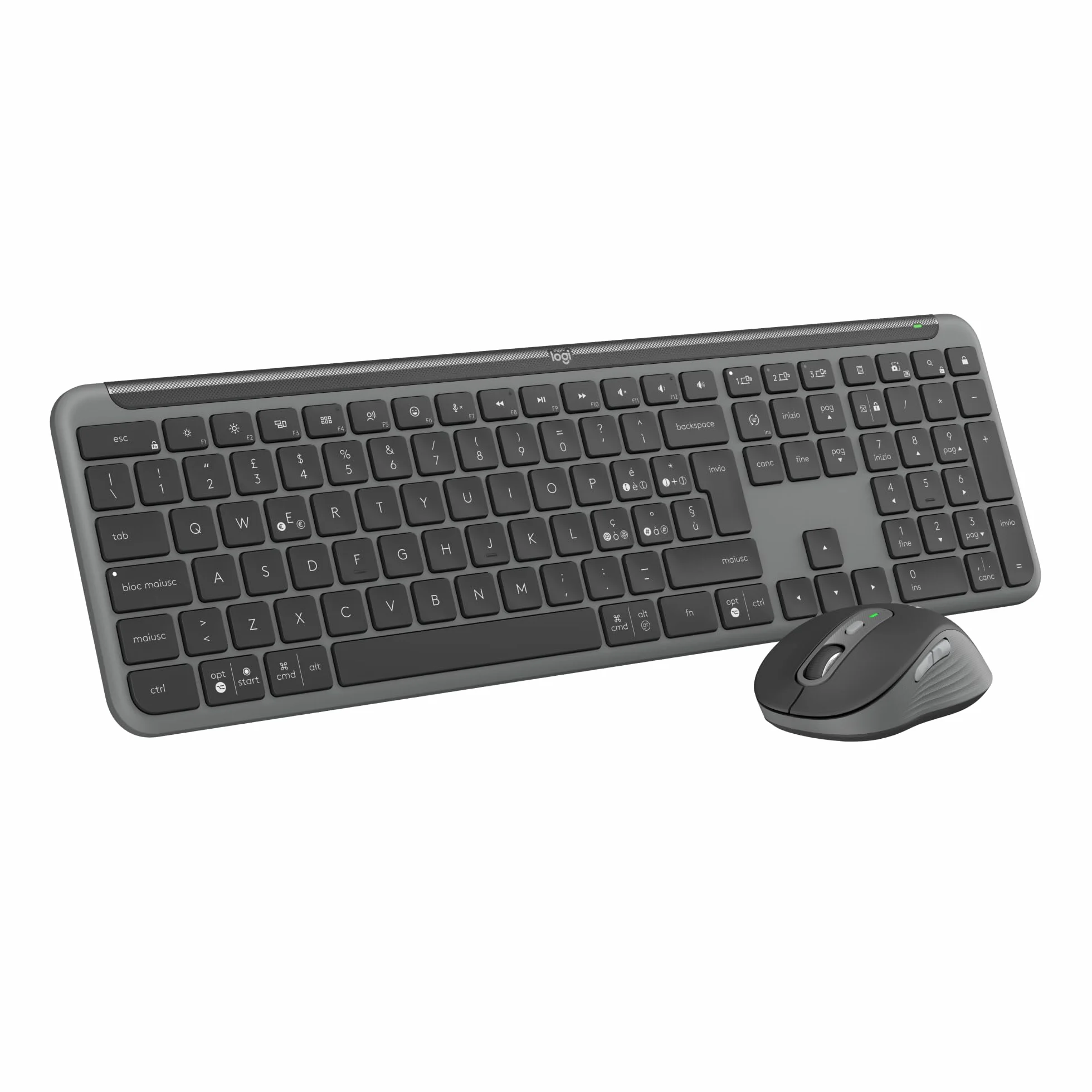 Logitech MK950 Signature Slim wireless tastiera e mouse Kit con di digitazione silenziosi, switch tra tre dispositivi, Bluetooth, più sistemi operativi, Windows, Mac, Layout Italiano QWERTY, Grafite