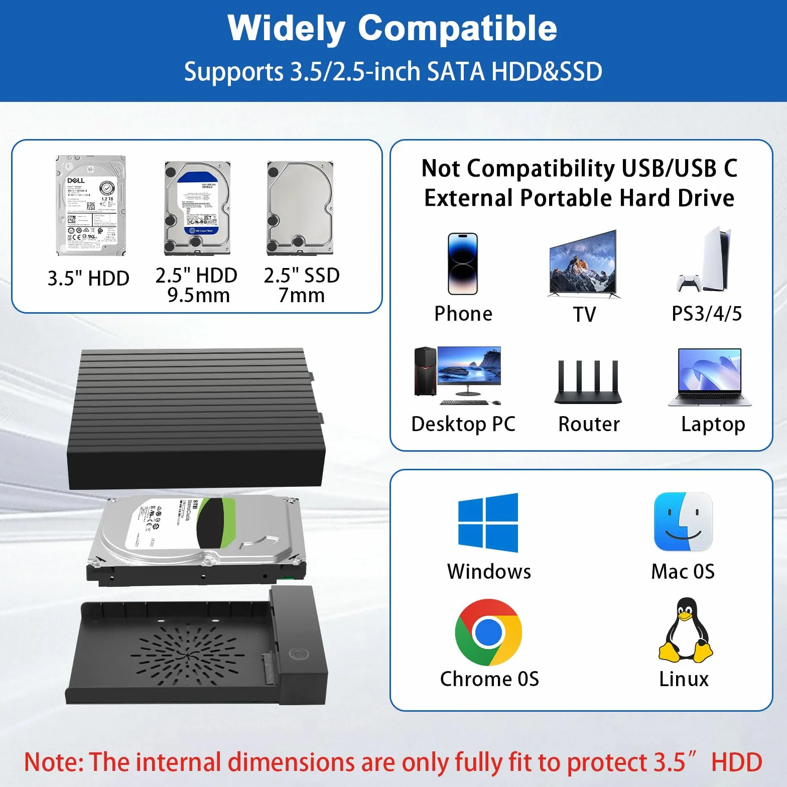 Docking Station USB 3.0 SATA HDD/SSD 2,5/3,5 Pollici 12 V 2 A UASP