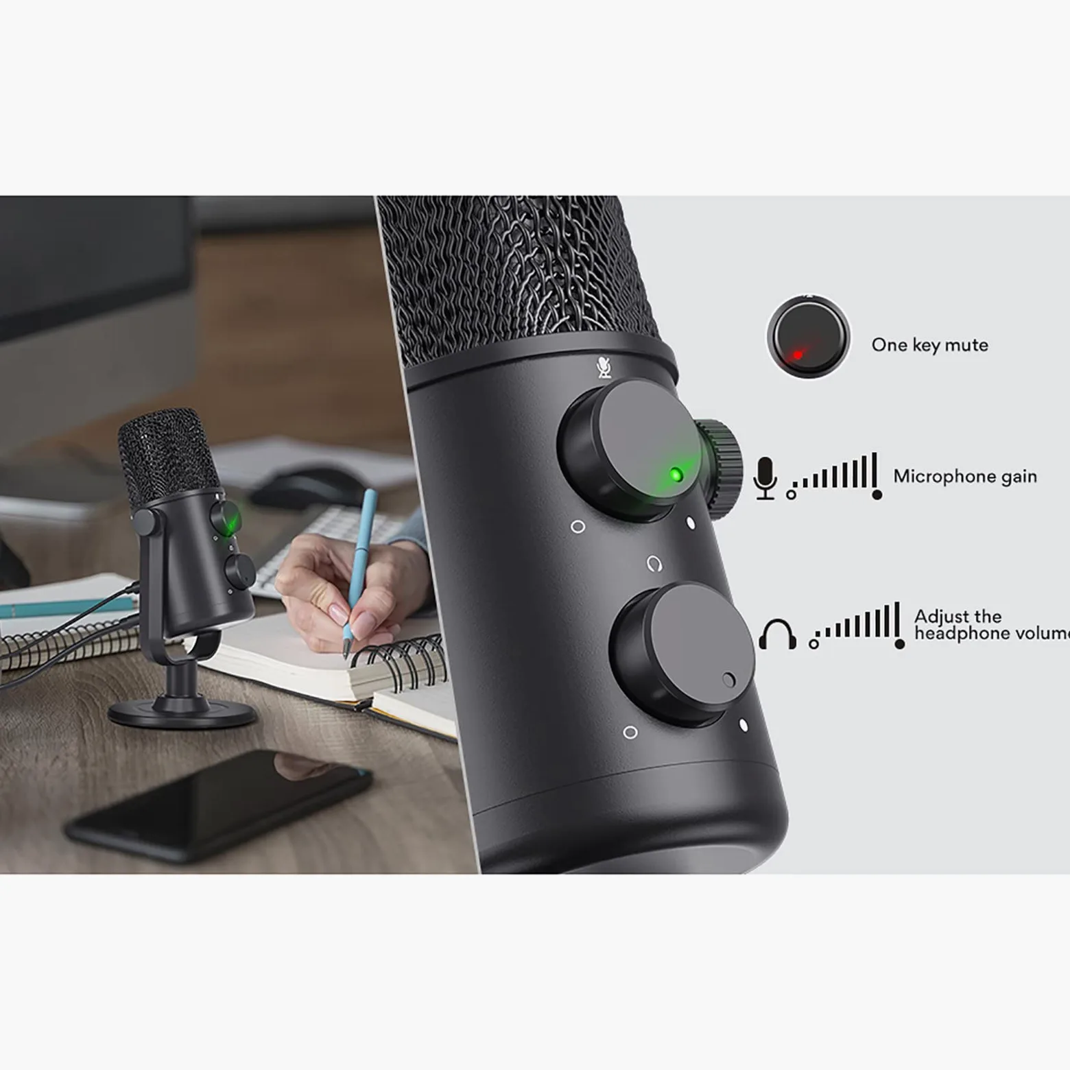 Microfono Di Registrazione, Microfono Per Alesatura Cardioide a Condensatore USB, Corpo Interamente In Metallo, Adatto Per YouTube, Skype, Giochi, Insegnamento Online, Podcast, Studio