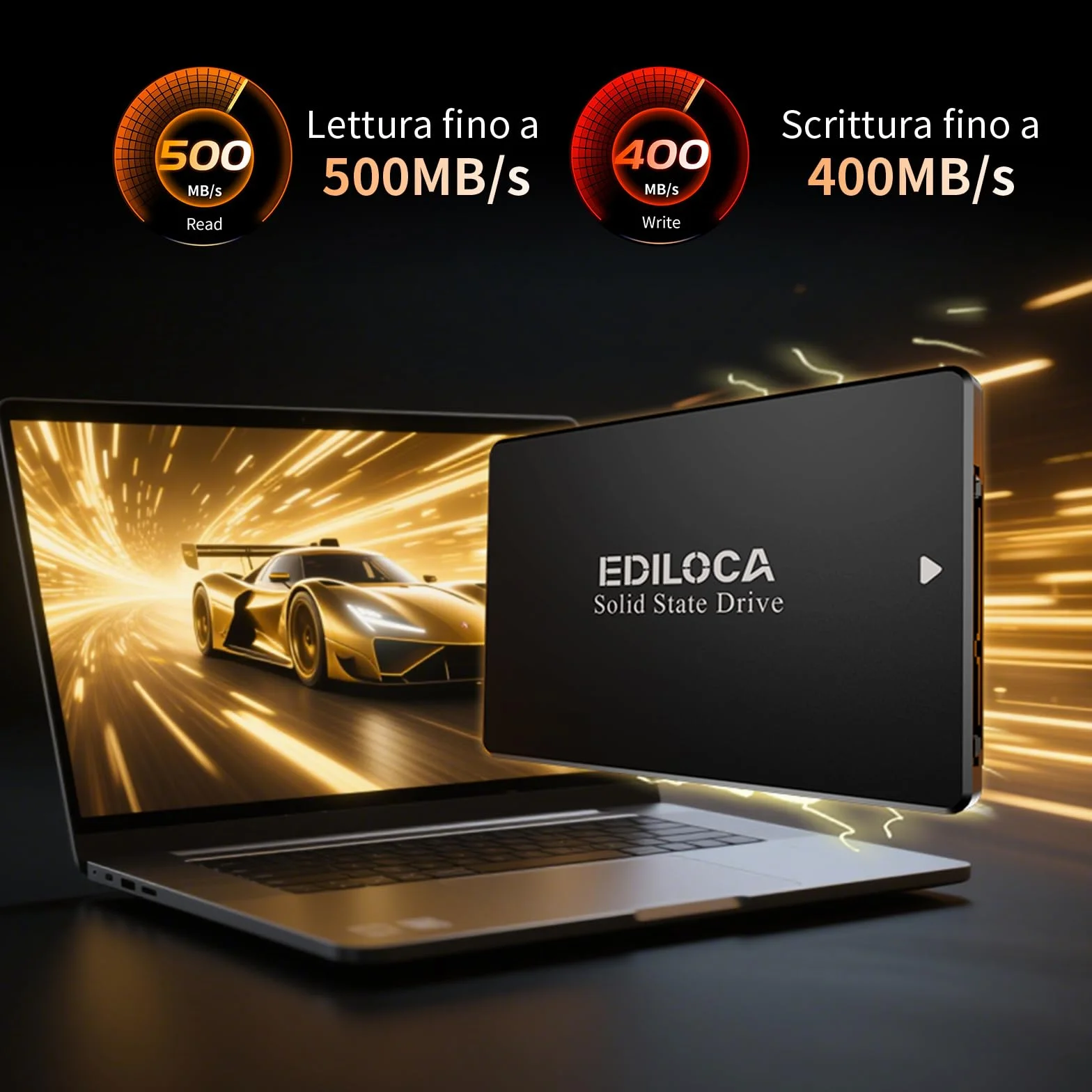 Ediloca ES106 128GB SSD SATA III 2.5" 3D NAND TLC Disco Rigido Interno, Fino a 500MB/s Lettura, Aggiorna Memoria PC o Laptop e Archiviazione (Nero)