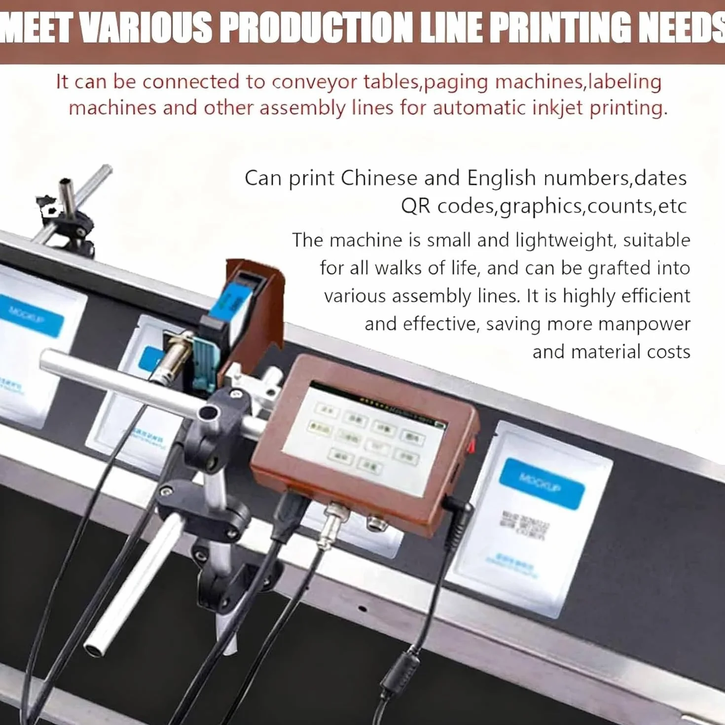 Macchina Di Codifica Automatica, Codificatore a Getto D'inchiostro in Linea, Codificatore Di Date, Stampante a Getto D'inchiostro Industriale per Data/Lotto/Codice Qr/Codice a Barre 25.4mmWidth-Black
