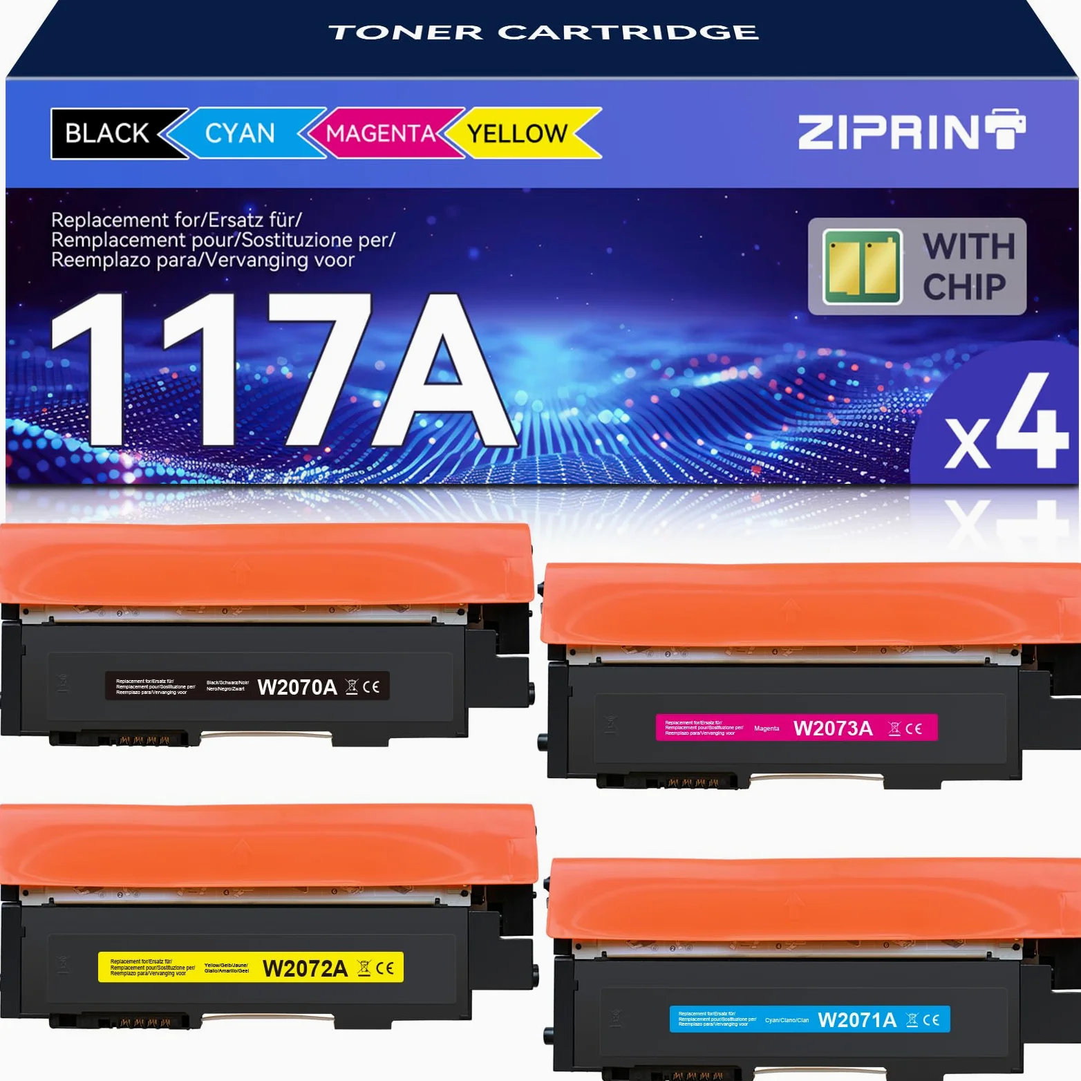 ZIPRINT 117A toner per HP 117A compatibile per Color Laser MFP 178nw 178nwg | Compatibile per HP Color Laser MFP 179fnw 179fwg 150nw 150a W2070A W2071A W2072A W2073A (Nero Ciano Giallo Magenta, 4-Pack)
