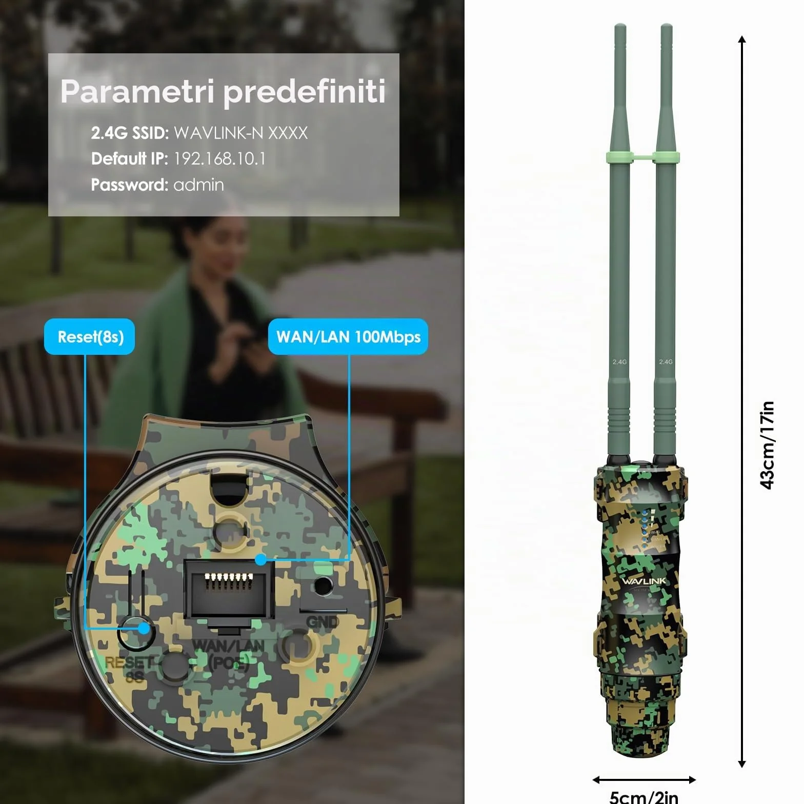 Wavlink N300 Ripetitore WiFi Esterno Potente Antenna Lunga Distanza Cammuffamento - Amplificatore Outdoor PoE Range Extender Access Point - Ideale per Grandi Spazi Remoti