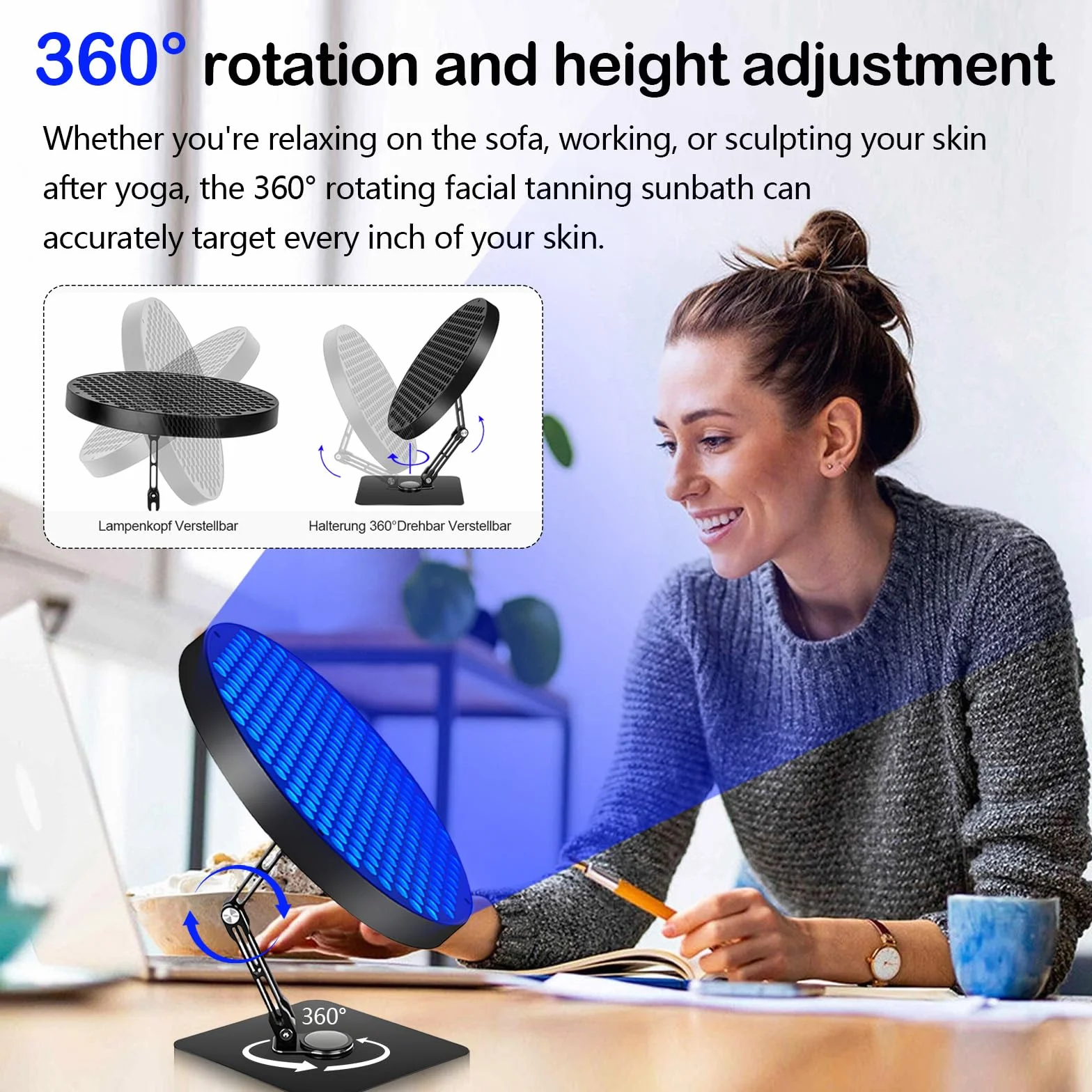 Solarium per la Casa, Lampada Abbronzante Viso 50W 250 LED 460 NM Temporizzato con Supporto e Occhiali