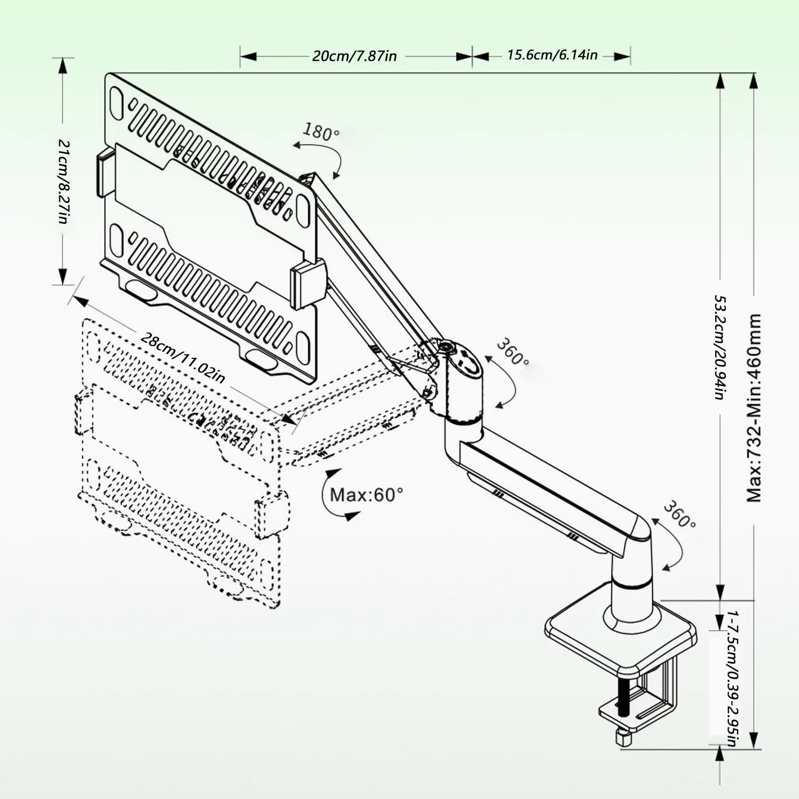 Supporto Laptop Regolabile Portatile Sostegno Verticale Telescopico per PC | Scrivania per Monitor Per Ufficio Casa Camera Da Studio Sala Riunioni Aula