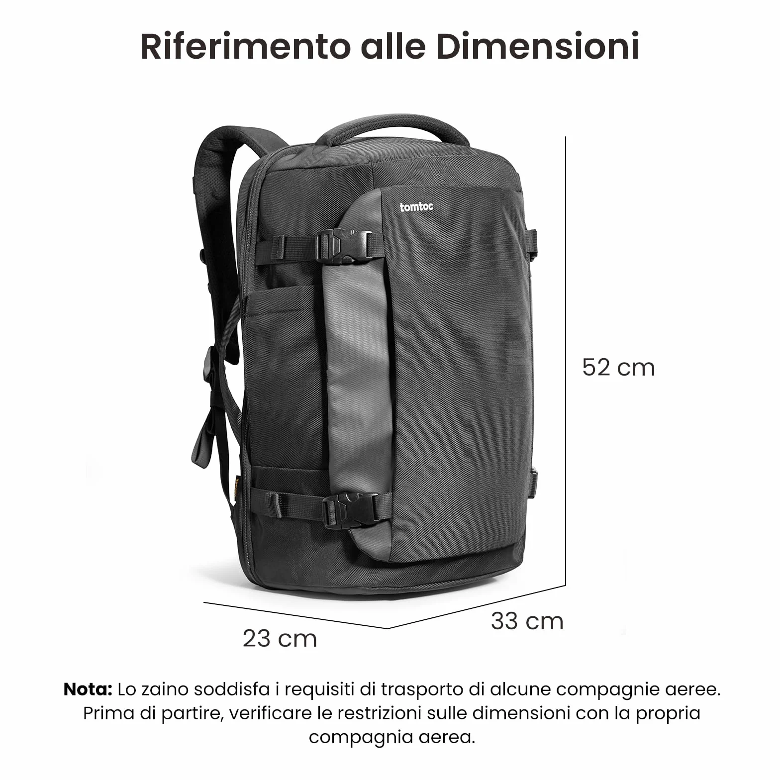 tomtoc Zaino Viaggio 40L, Adatto alla TSA, Omologato per il Volo, Bagaglio a Mano per Viaggi d'Affari, Resistente all'Acqua, Zaino Aereo Grande, zaini per Portatili fino a 17,3 Pollici, Senza PFAS