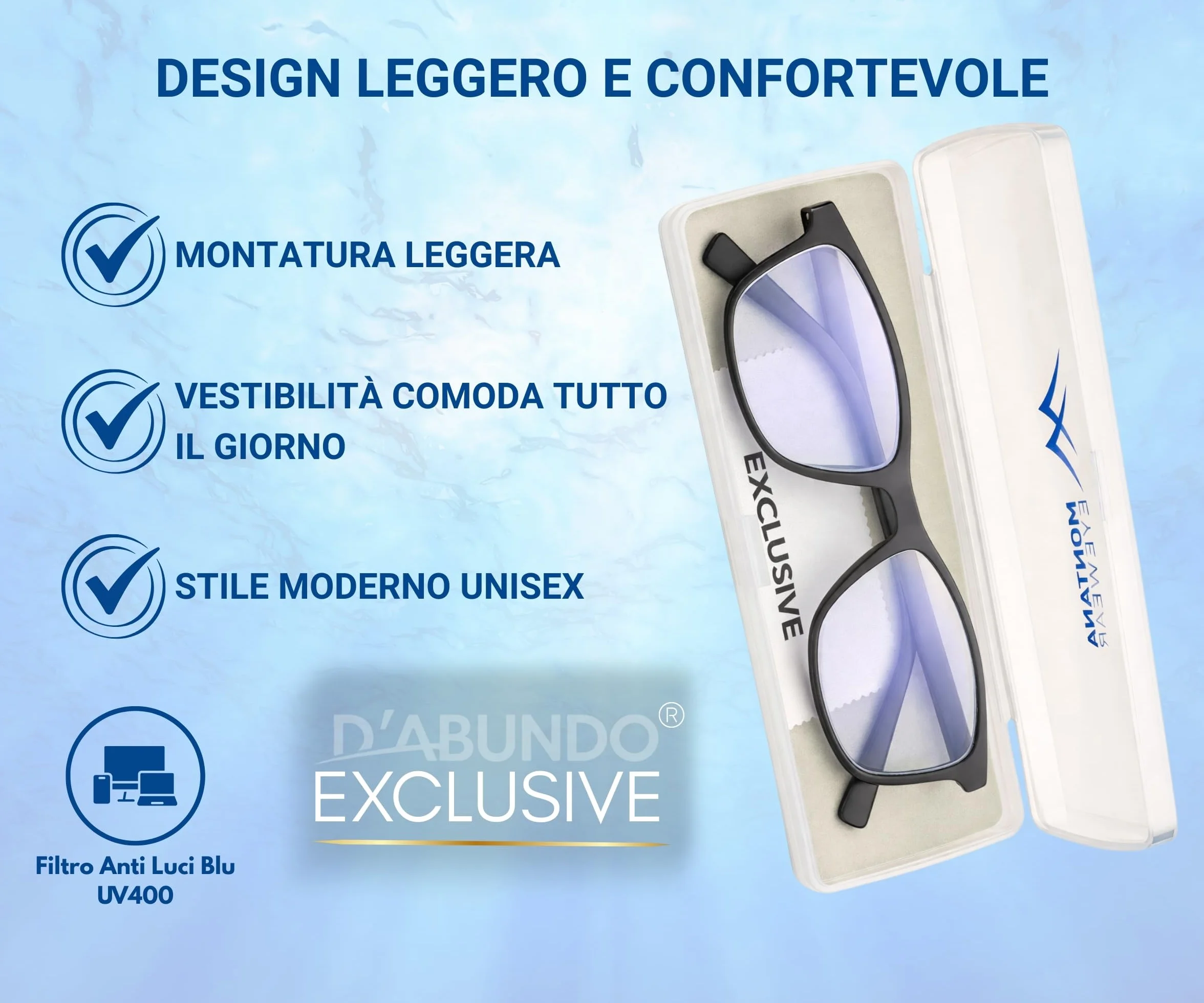 Occhiali Anti Luce Blu PC TV Gaming Filtro Blue Light Uomo Donna Leggeri