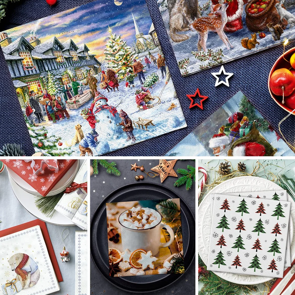 PAW Tovaglioli di Carta Natale 33 x 33 cm 20 Pezzi 3 Veli Rosso Natale