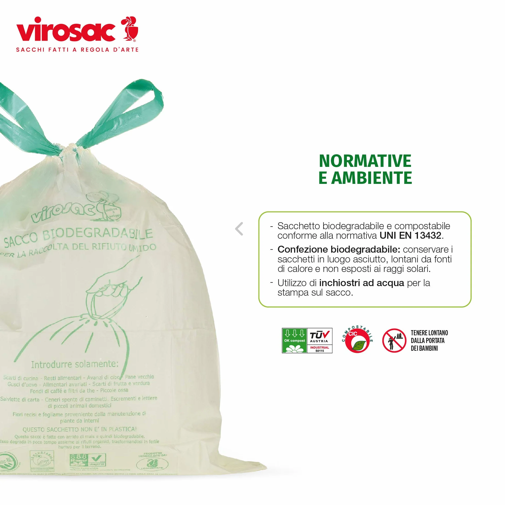 VIROSAC Biopratico Sacchetti Rifiuti Biodegradabili 35x42 con Maniglie 30 Pezzi