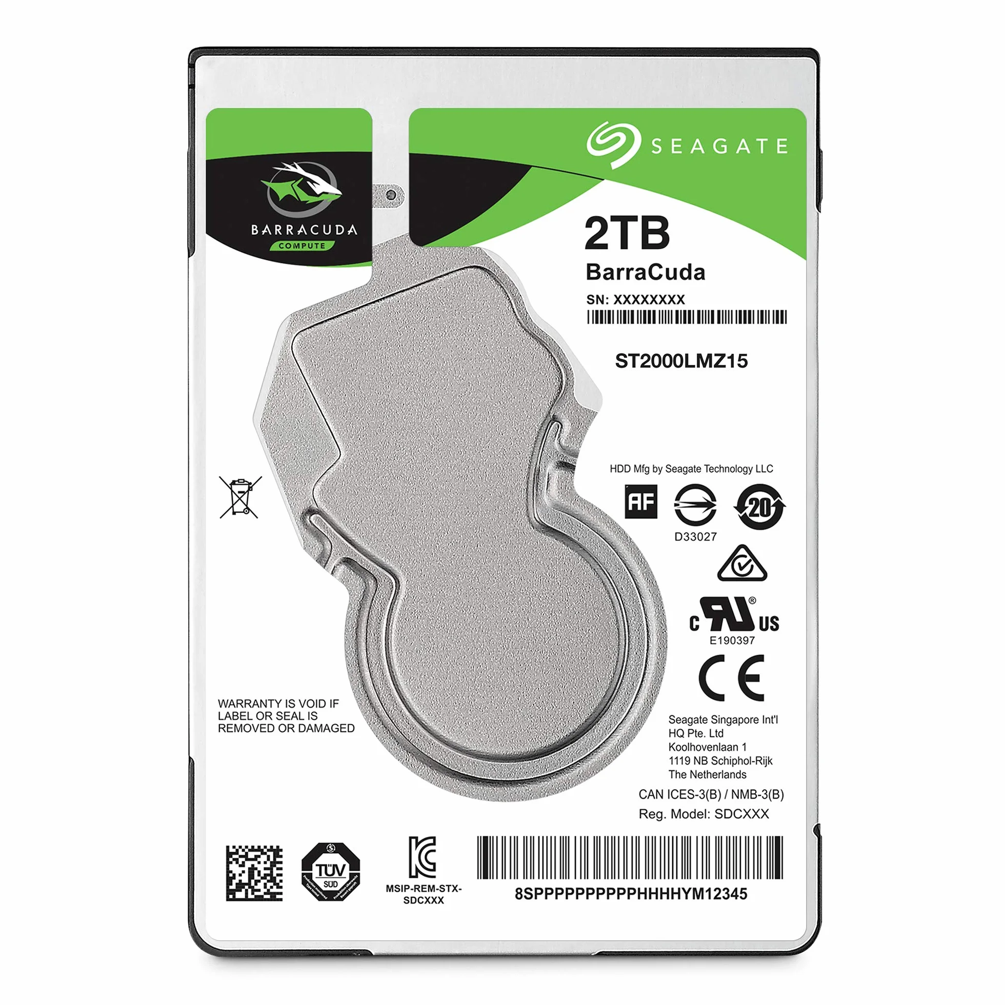 Seagate BarraCuda 2TB, Unità disco interna, 2.5", SATA 6GB/s, 5400 RPM, 128 MB cache (ST2000LMZ15)