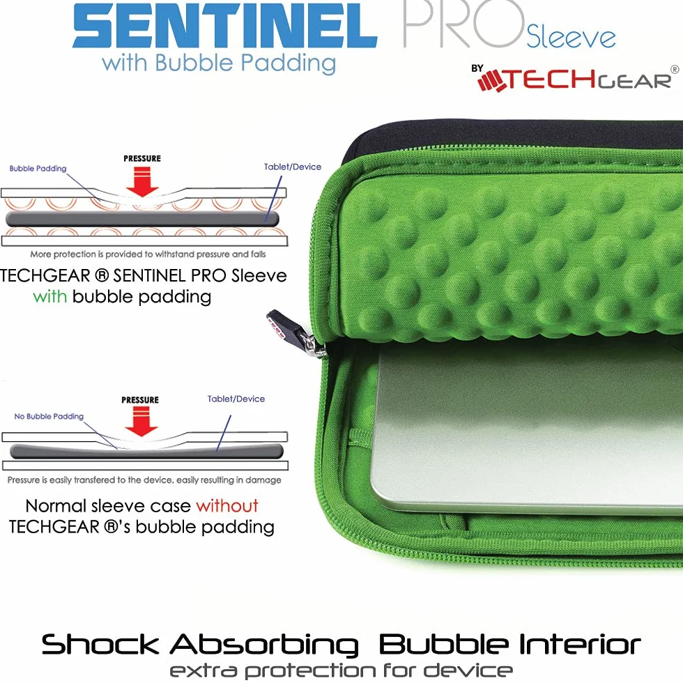 TECHGEAR Custodia Cover - Copertina protettiva manicotto in neoprene Sottile con interno antiurto bolle per il nuovo iPad Air 2019, Apple iPad 9.7", iPad Pro 11", iPad Pro 10.5", Air 2, iPad 4 - Verde