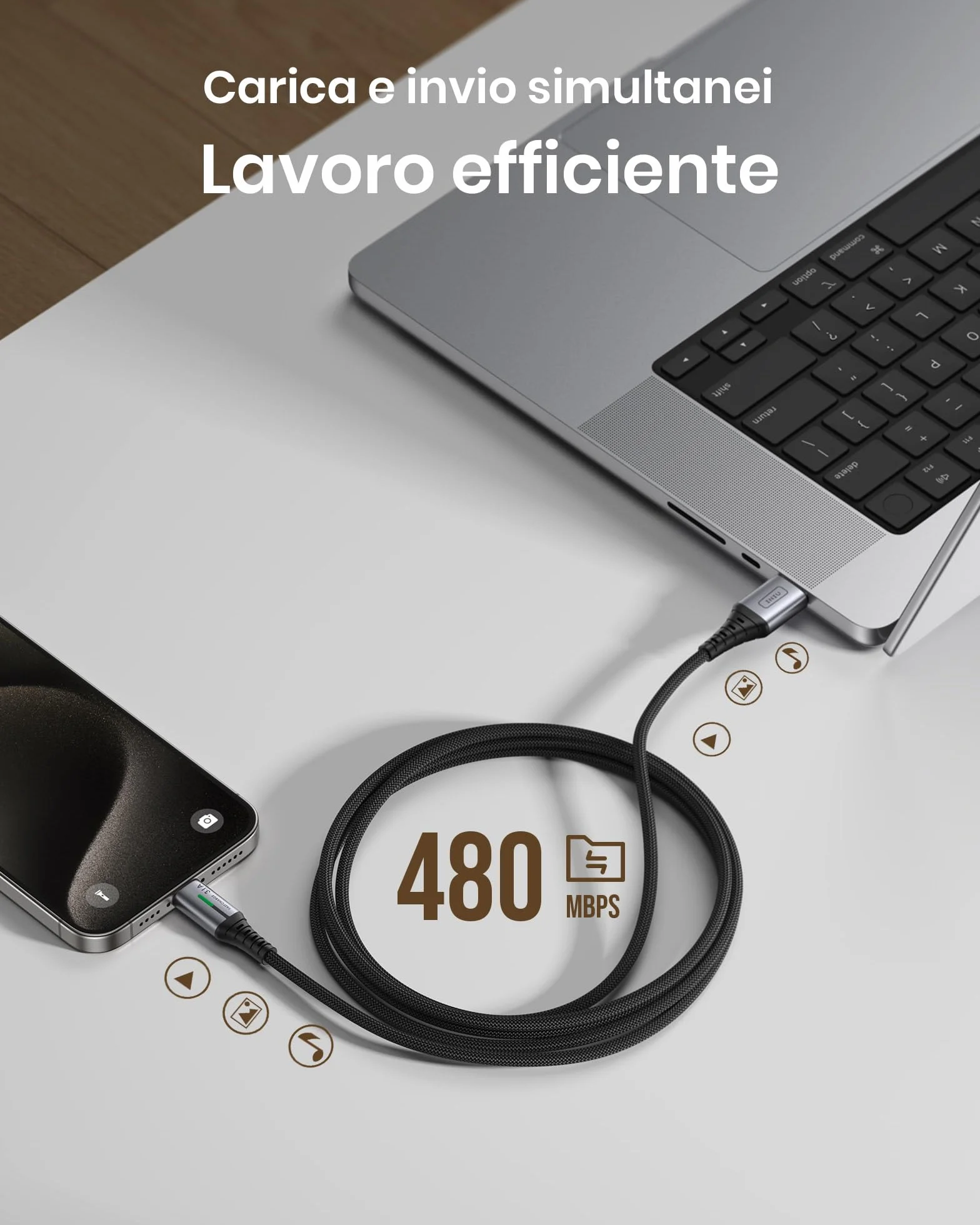 INIU Cavo USB Type-C 2m 3,1A QC 3.0 Nylon Intrecciato per iPhone 17 16 Pro Max Samsung S25 24 Ultra Xiaomi iPad
