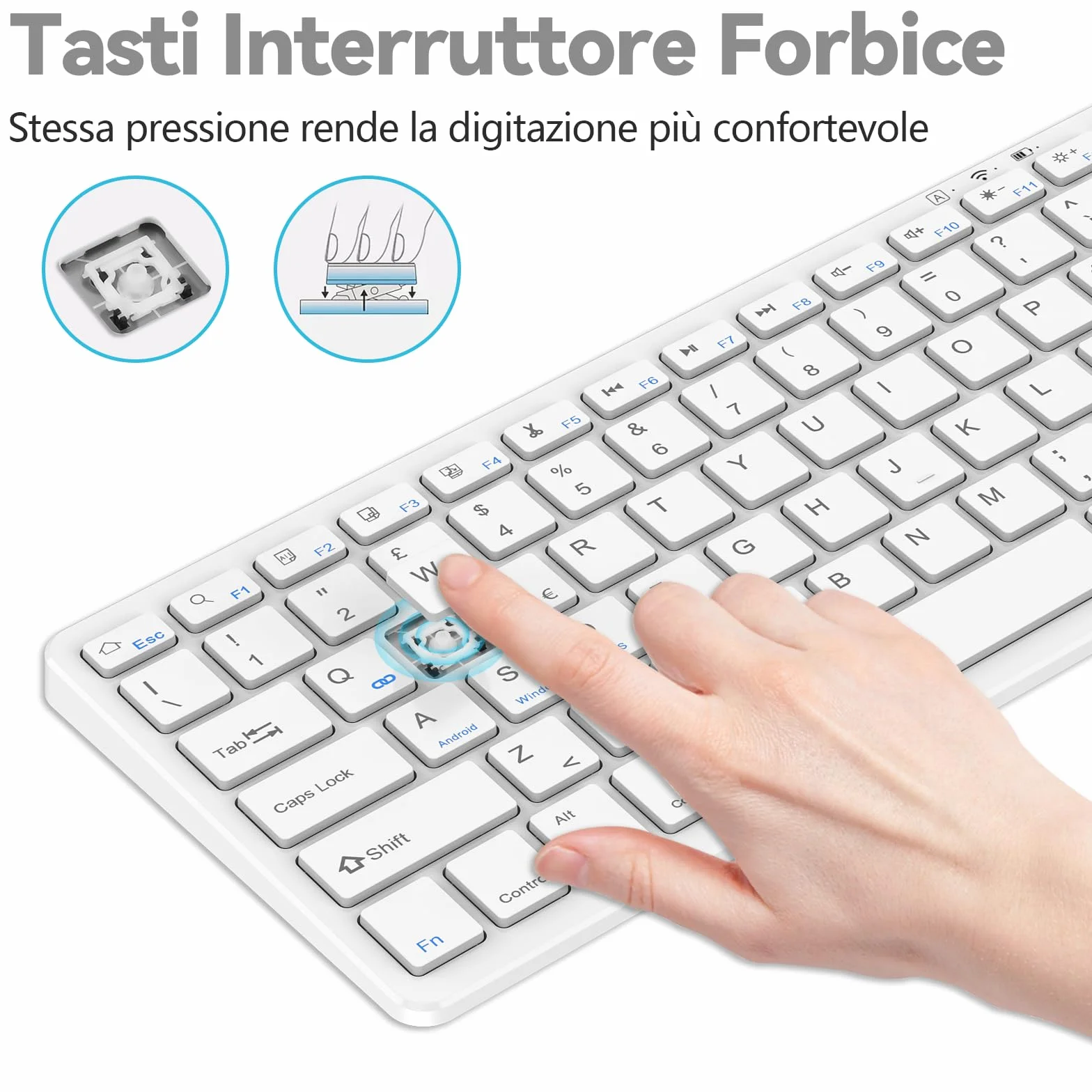 TQQ Tastiera Bluetooth Ricaricabile per iPad, Air, Pro, Mini, Samsung Tablet, Android e Windows, Tastiera Wireless, Bianco