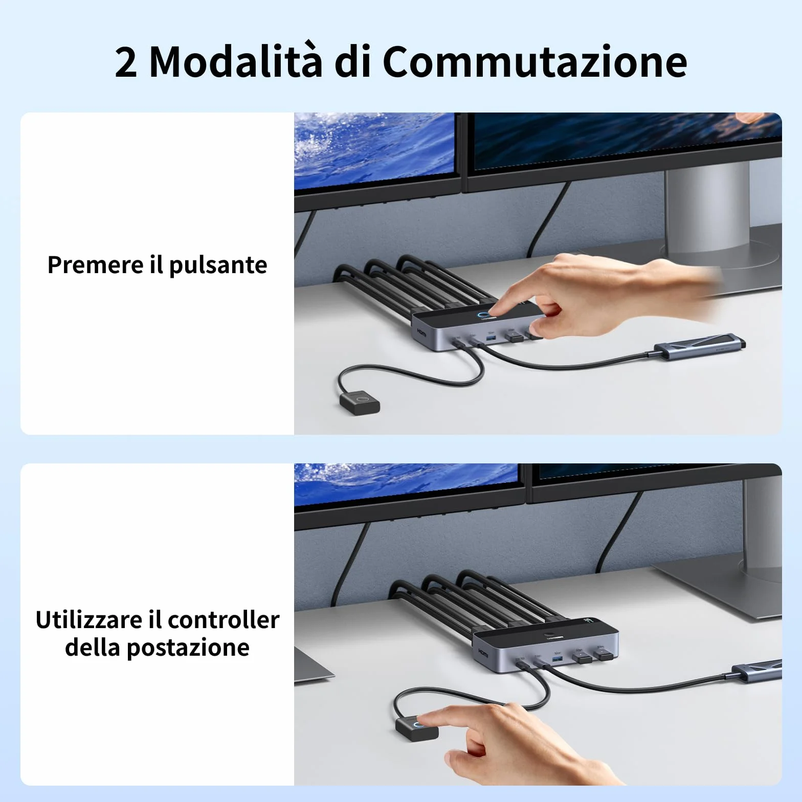 UGREEN Switch KVM HDMI 2.0 2 ingressi 2 uscite 4K 60Hz per 2 PC con 4 porte USB 5Gbps per tastiera, mouse, disco rigido, controller desktop compatibile con Windows, Linux, macOS