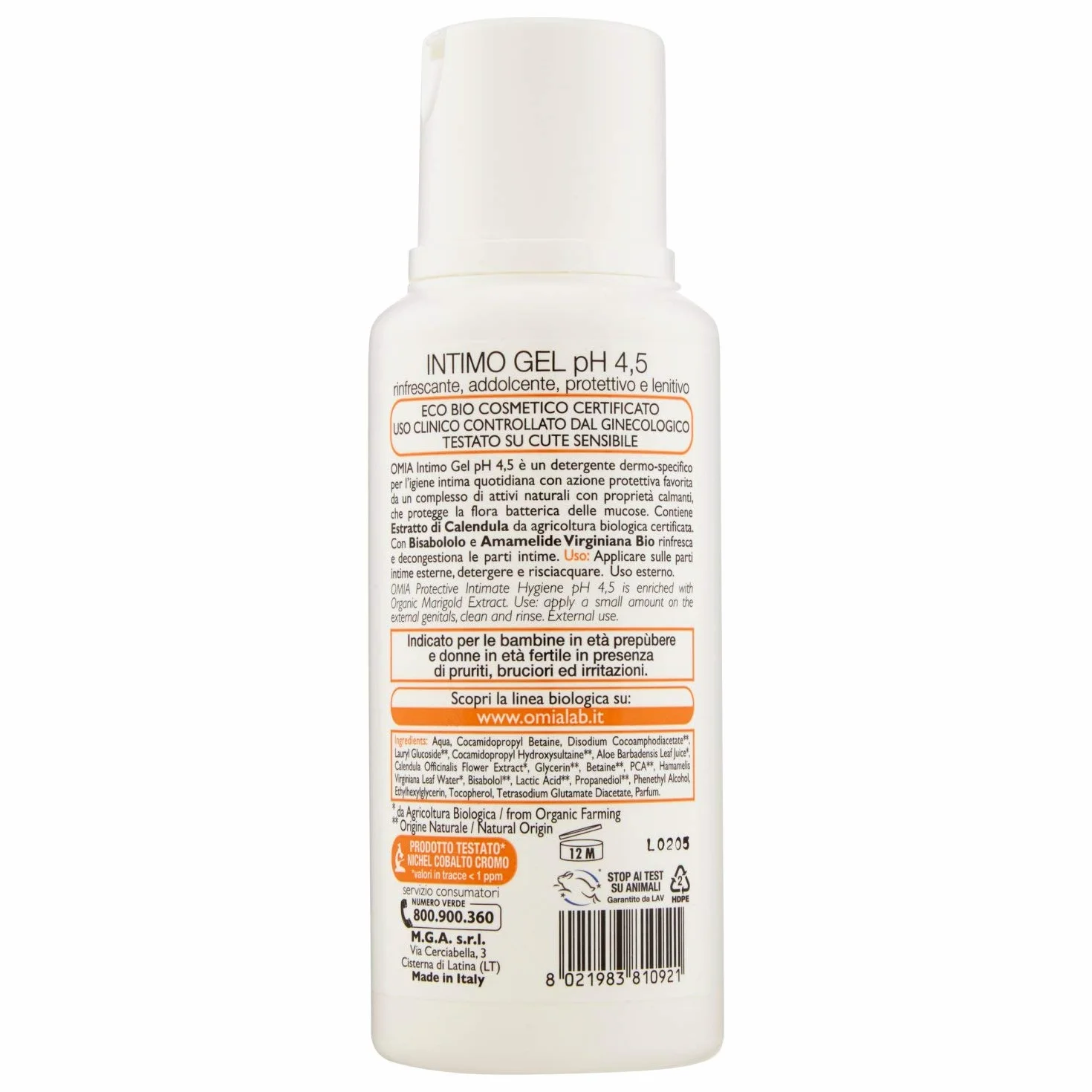 Omia Sapone Intimo Eco Bio Ph 4.5 Calendula Officinale Detergente Intimo 250 ml