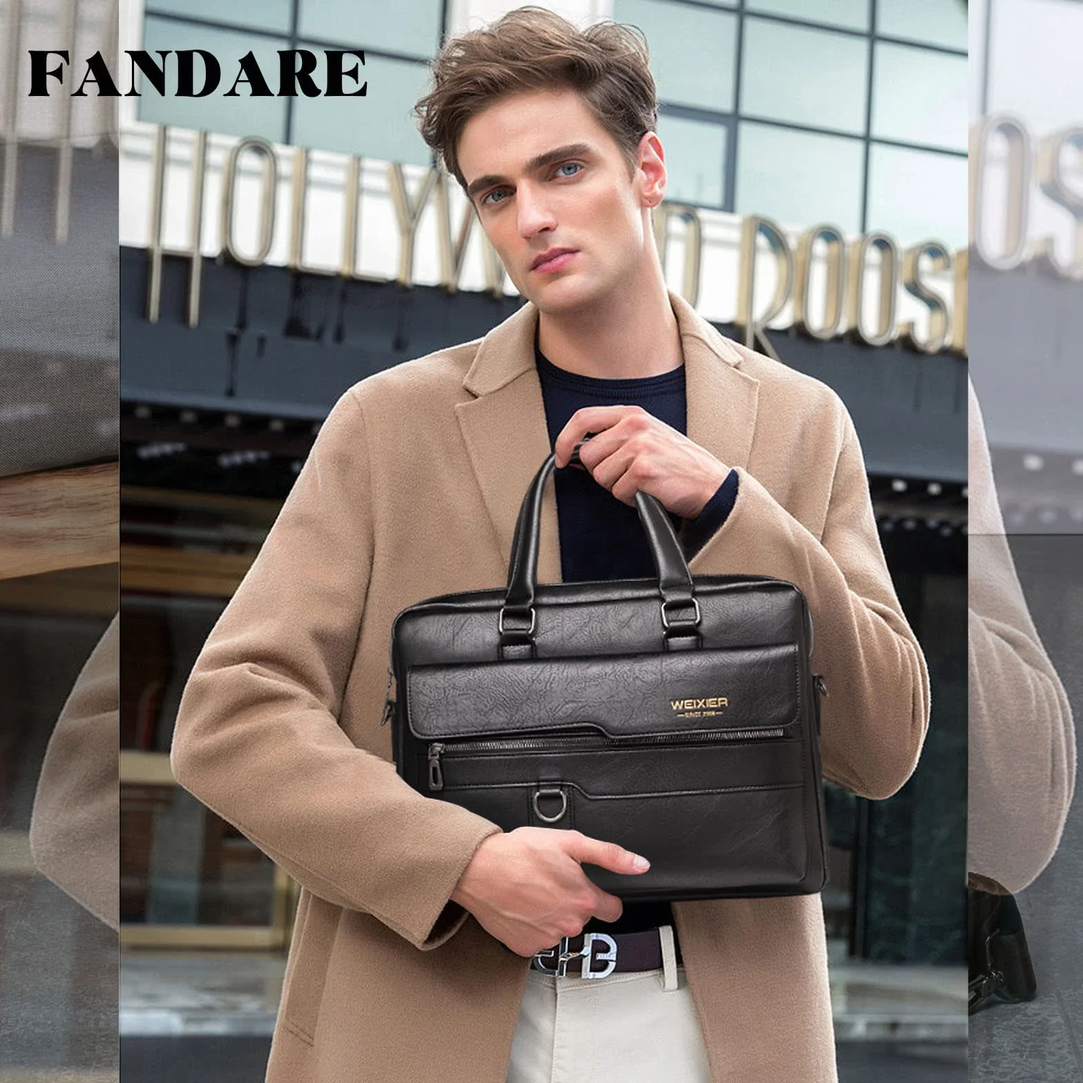 FANDARE Ventiquattrore Uomo Borsa Porta PC da Lavoro Borsa a Tracolla in PU Pelle Borsa Cartella Borse per 12.9 Pollici PC Borsa Messenger per Ufficio Università Insegnanti Scuola Business Nero
