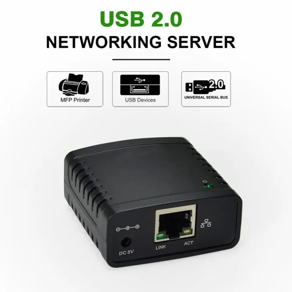 Joselin Server di Stampa USB 2.0 LRP Condividi Una Rete LAN Ethernet Stampanti Adattatore di Alimentazione HUB USB Server di Stampa 100 Mbps Spina UE