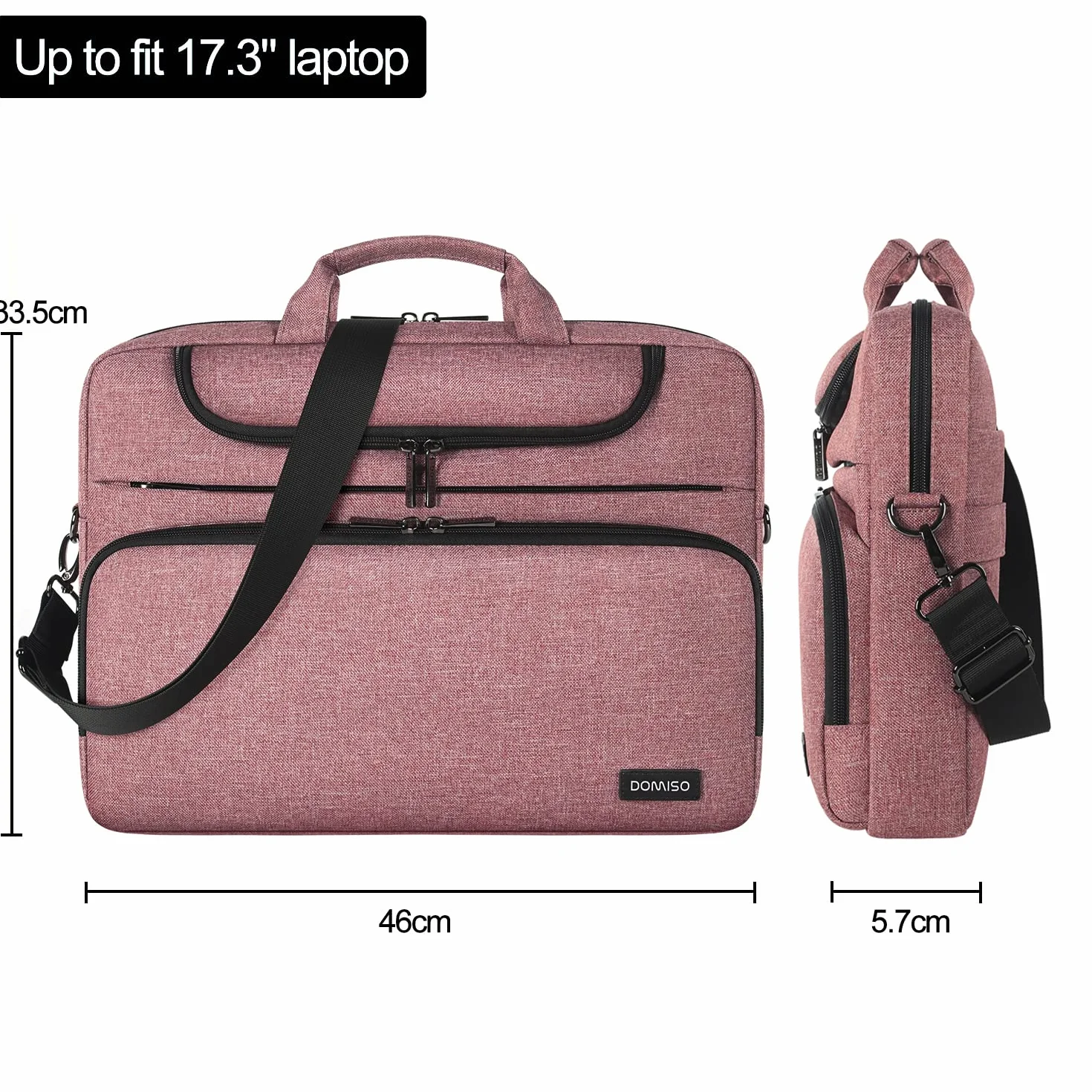 DOMISO 17 Pollici Borsa PC Impermeabile Custodia Messenger Ventiquattrore per Computer Portatile/Tablet/Notebook/Ultrabook/Chromebook da 17-17,3 pollici, Rosa+Nero