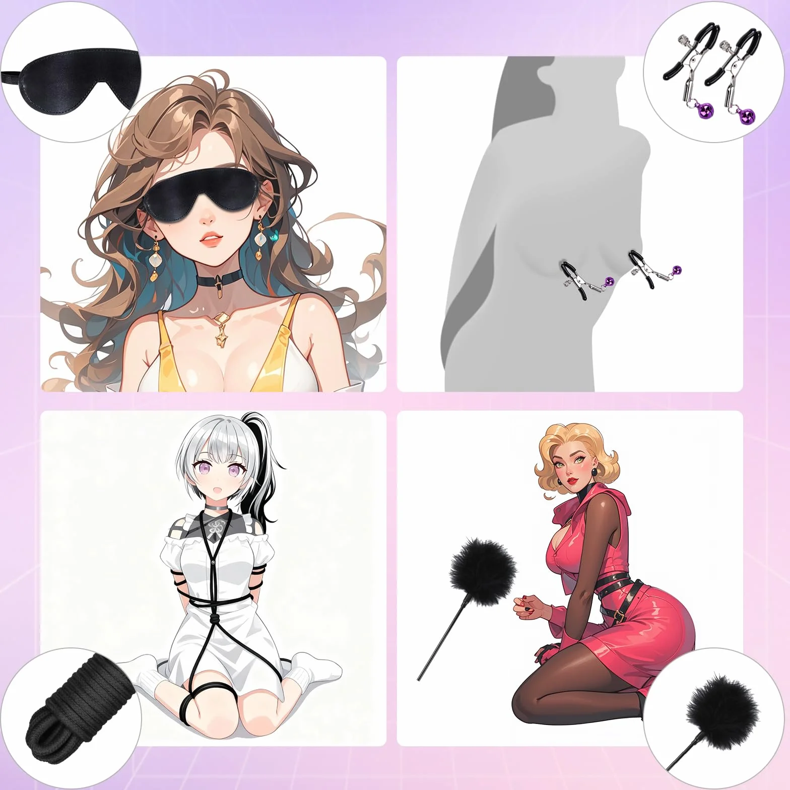 Kit BDSM Bondage 26 Pezzi Qoosea per Coppie con Manette Regolabili, Cavigliere, Collare e Sex Toys