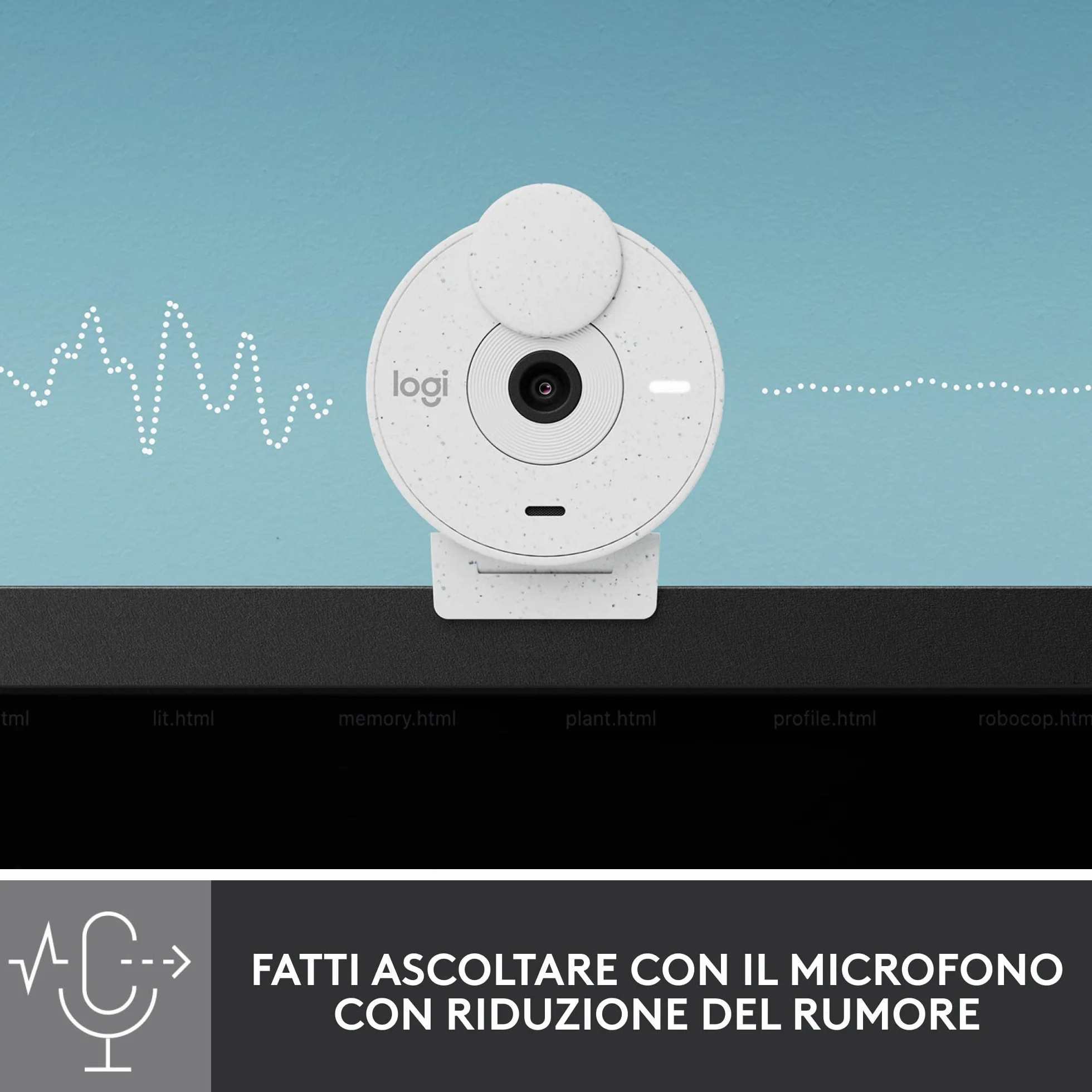 Logitech Brio 300 Webcam Full HD con Otturatore Privacy, Mic Riduzione Rumore, USB-C, Streaming, Bianco