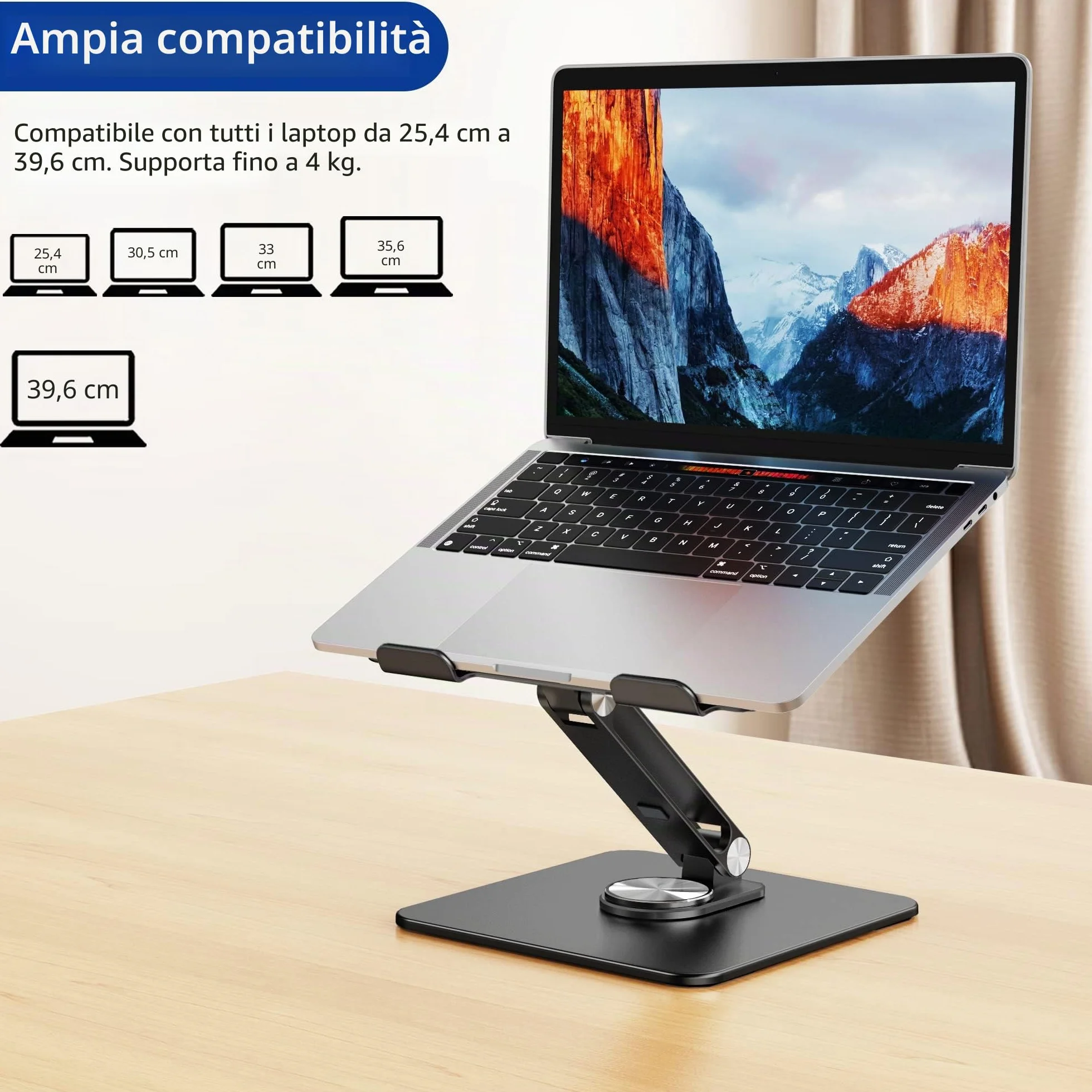BESIGN LSX7 Supporto PC Portatile con Base Girevole a 360°, Supporto per Portatile Ergonomico, Supporto per Laptop Compatibile con Portatili da 10-15.6" (Nero)