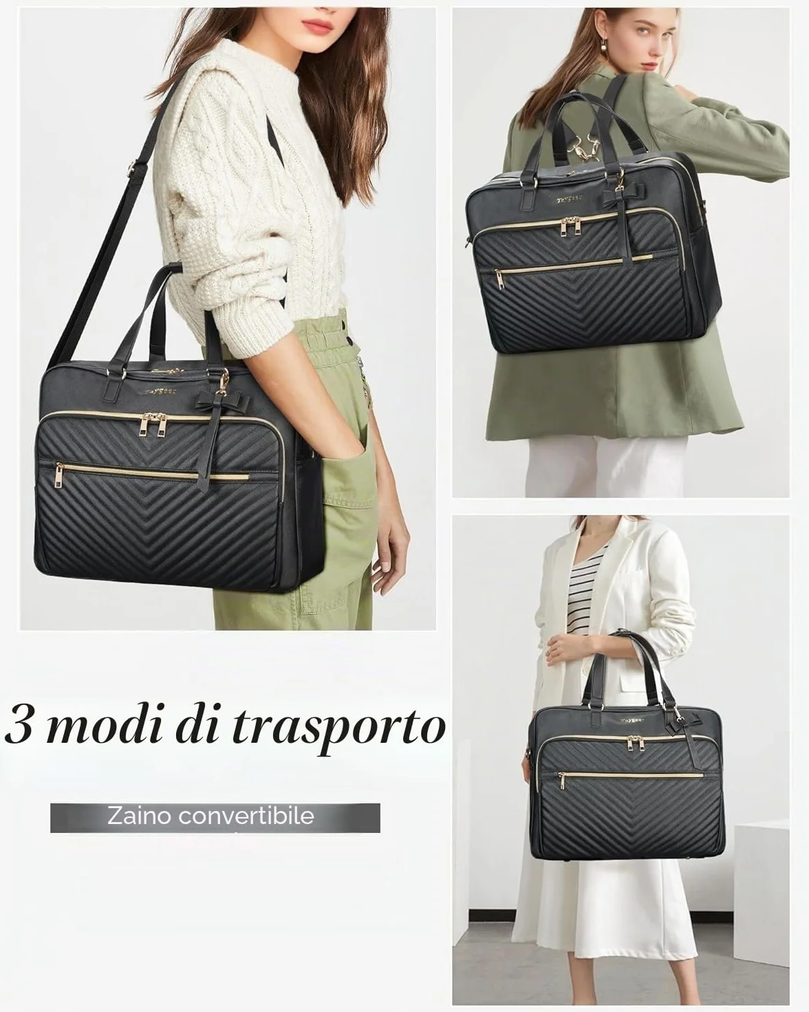Taygeer Borsa Donna Porta PC 17.3 Pollici, Capiente Borsa Lavoro Donna con Porta USB, Borse Insegnante Impermeabile Borse a Tracolla per PC Elegante Messenger Bag per Ufficio, Università, Scuola, Nero | Valigetta impermeabile 3 in 1, grande capacità, con