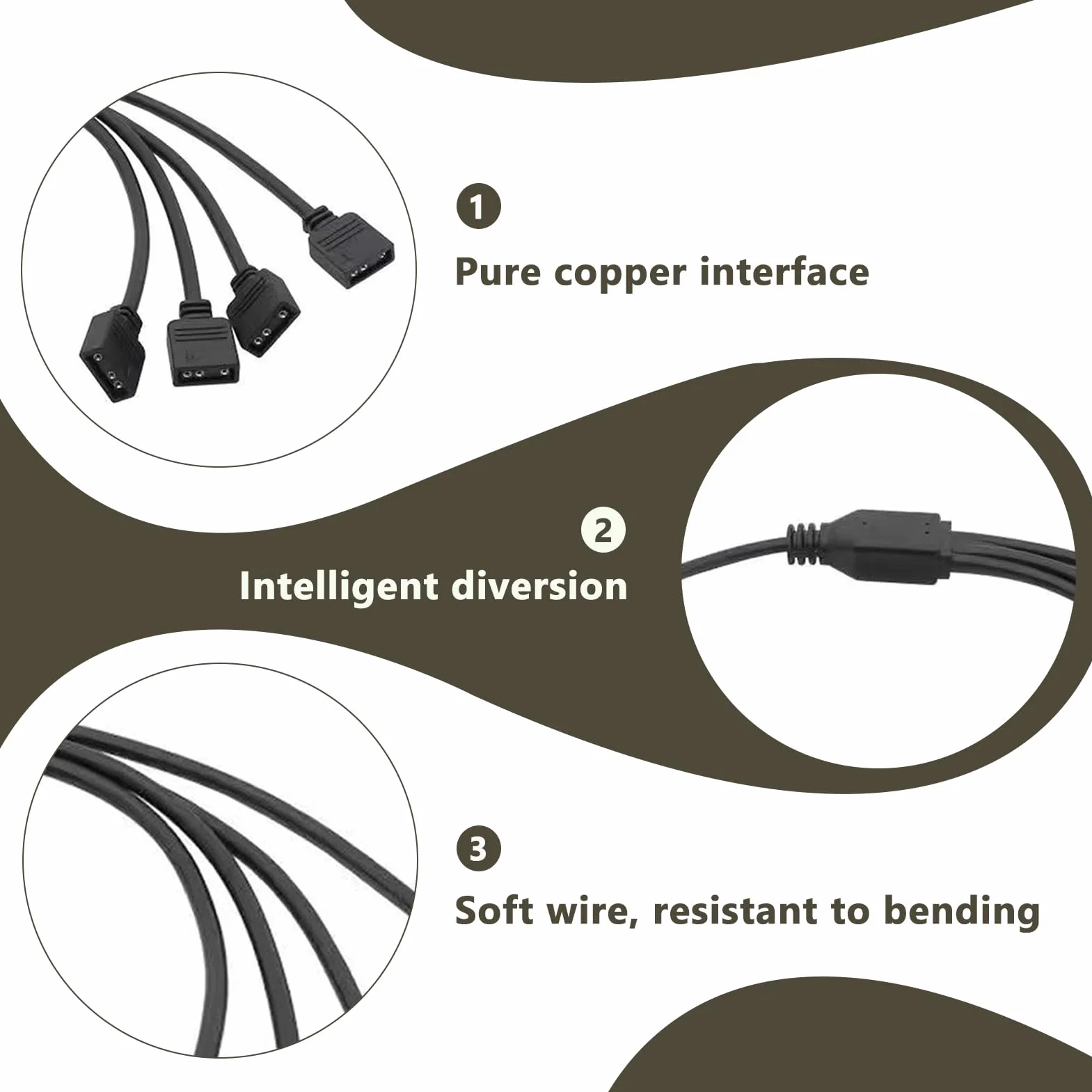 2 Pezzi Splitter ARGB 5V 3Pin 1 a 4, Cavo Connettore per Strisce LED RGB e Ventole, 30 cm con Connettori Maschi Indirizzabili, Estendi e Collega Dispositivi ARGB a Scheda Madre con Intestazione 3 Pin