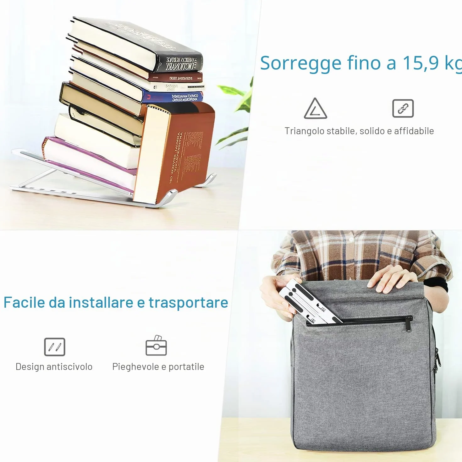iVoler Supporto PC Portatile, Porta PC Pieghevole, Laptop Stand con 6 Tipi di Angoli Regolabili, Alluminio Ventilato Supporto per Porta Computer/MacBook/PRO/Air/iPad Laptop, 10-15,6" - Argento