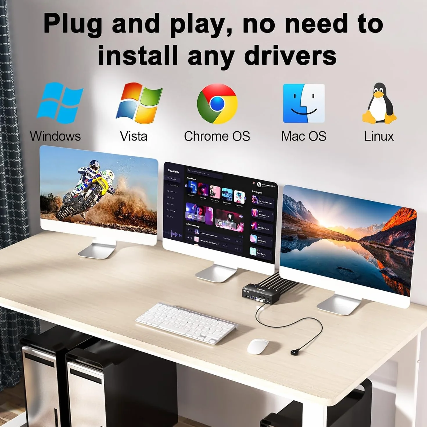 Switch KVM 3 PC 3 monitor 8K a 60 Hz 4K a 144 Hz, CAMGEET HDMI+2 Displayport Switch KVM triplo monitor per 3 computer, condividi 3 monitor e 4 dispositivi USB 3.0, telecomando cablato incluso