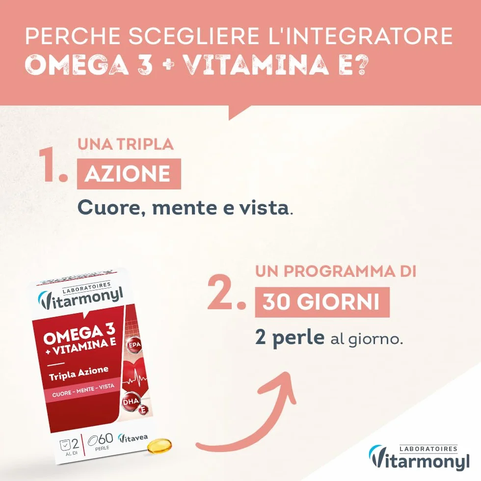 Vitarmonyl Omega 3 EPA DHA Integratore Olio di Pesce Vitamina E 60 Softgel