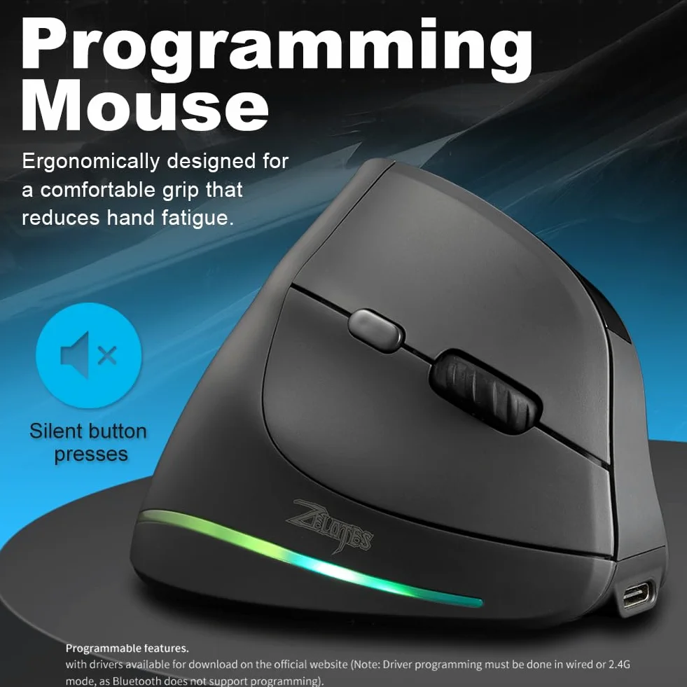Mouse wireless verticale Mouse ergonomico ricaricabile Tri-Mode BT+2.4GHz+mouse ottico cablato