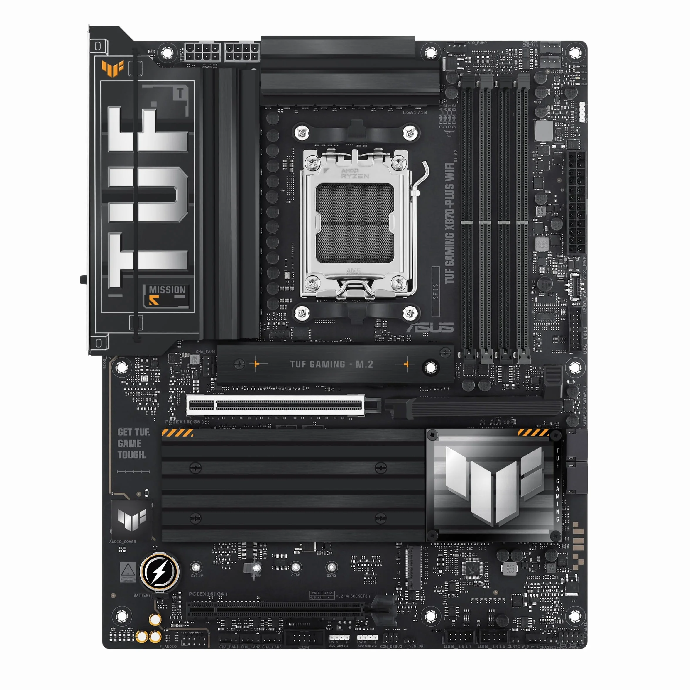 ASUS TUF GAMING X870-PLUS Scheda madre WIFI ATX, 16+2+1(80A) stadi di alimentazione, DDR5, PCIe 5.0, GPU di nuova generazione, 4 slot M.2, WiFi 7, USB4 20 Gbps anteriore con PD Fast Charge, Aura Sync