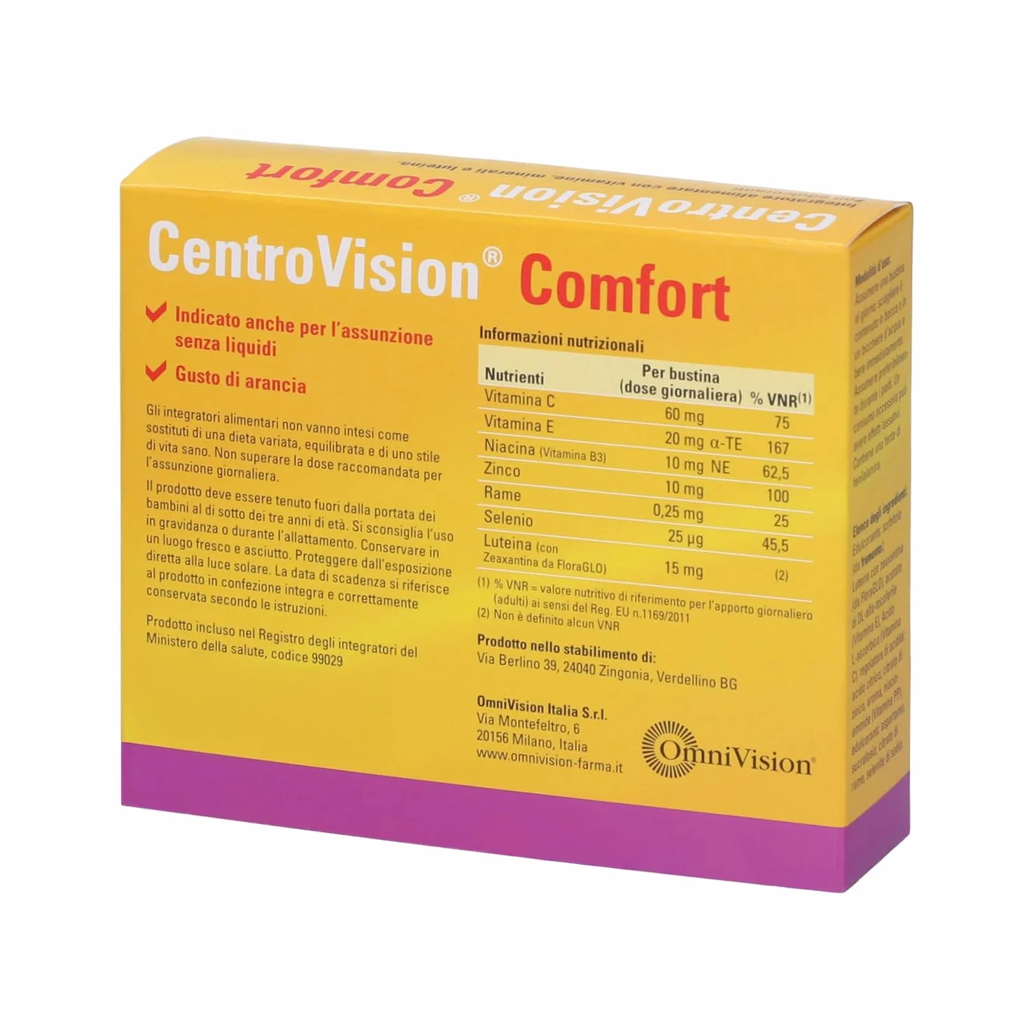 CentroVision Comfort Integratore Benessere Vista Luteina Vitamine Minerali 28 Buste 56 g Gusto Arancia