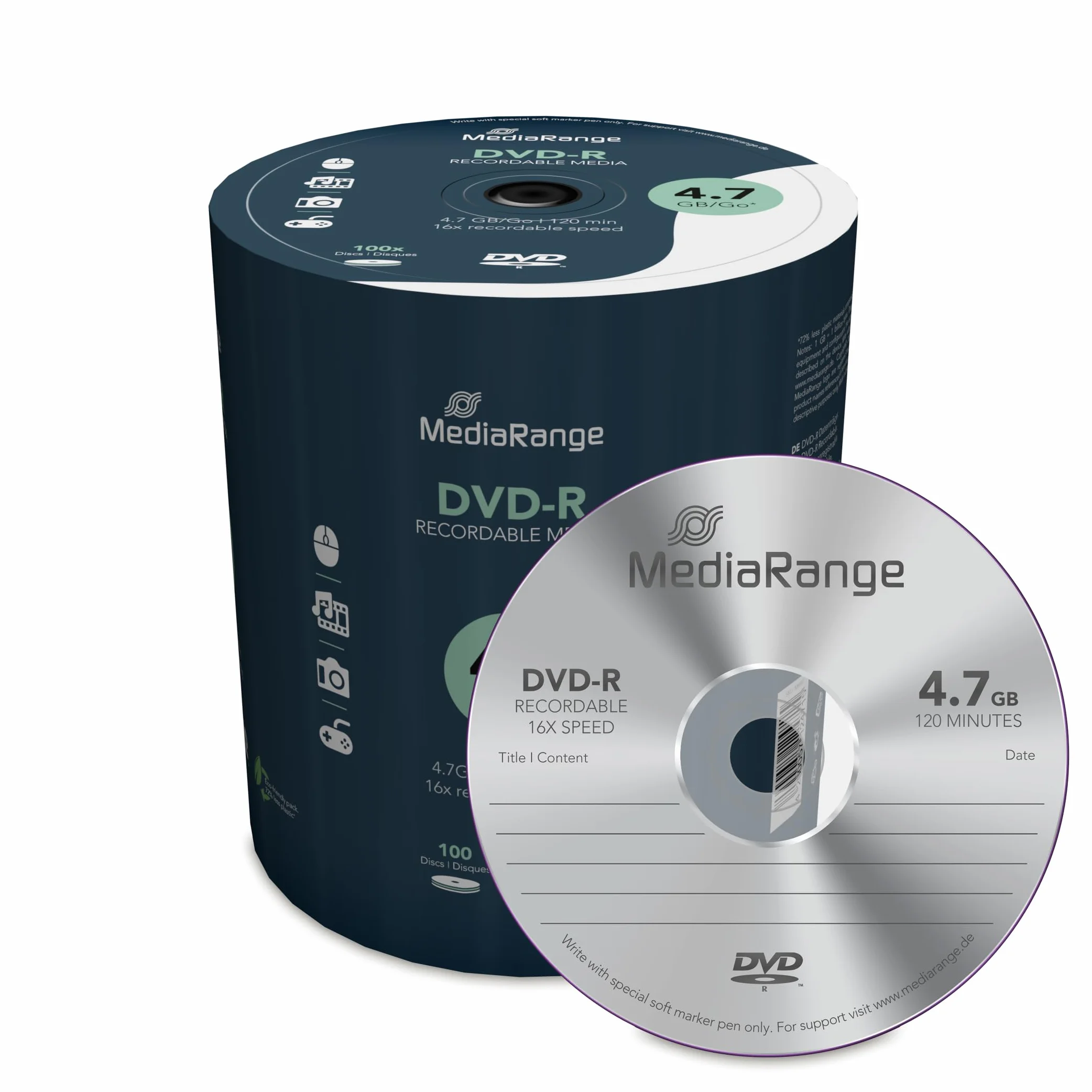 100 DVD-R vergini Mediarange 4,7GB 120Min