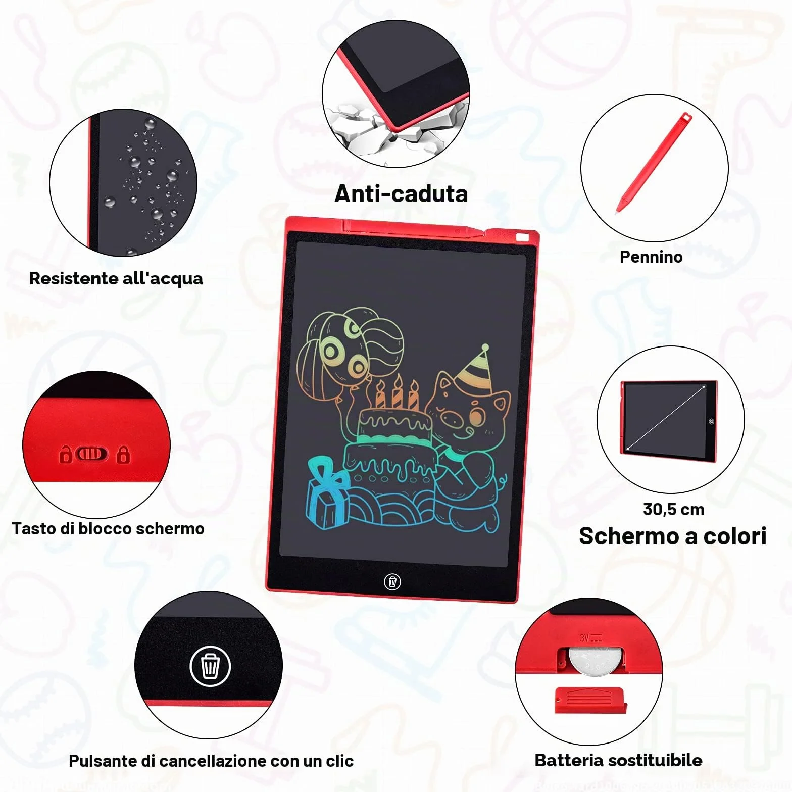 Tavoletta Grafica LCD 12 Pollici, Lavagna Portatile da Disegno con Penna per Bambini